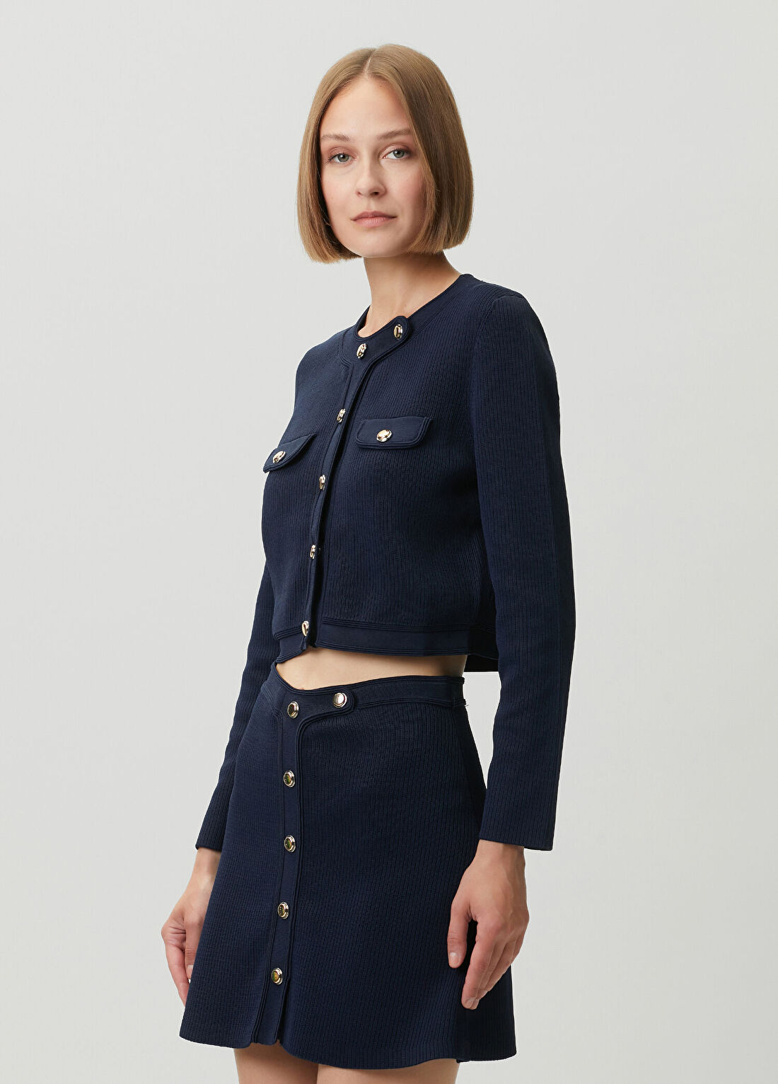 Sandro Claudie Lacivert Crop Triko Hırka görsel 3