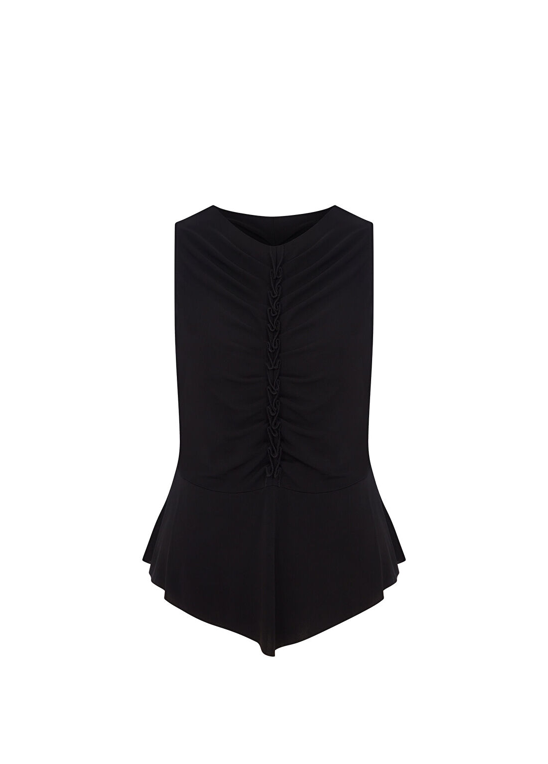 Arzu Kaprol Siyah Drape Detaylı Jarse Regular Fit Kolsuz Kadın Bluz