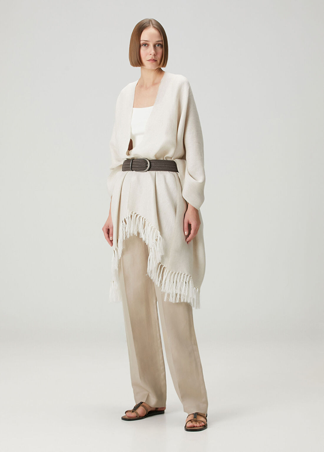 Brunello Cucinelli Bej Keten Kaftan görsel 2