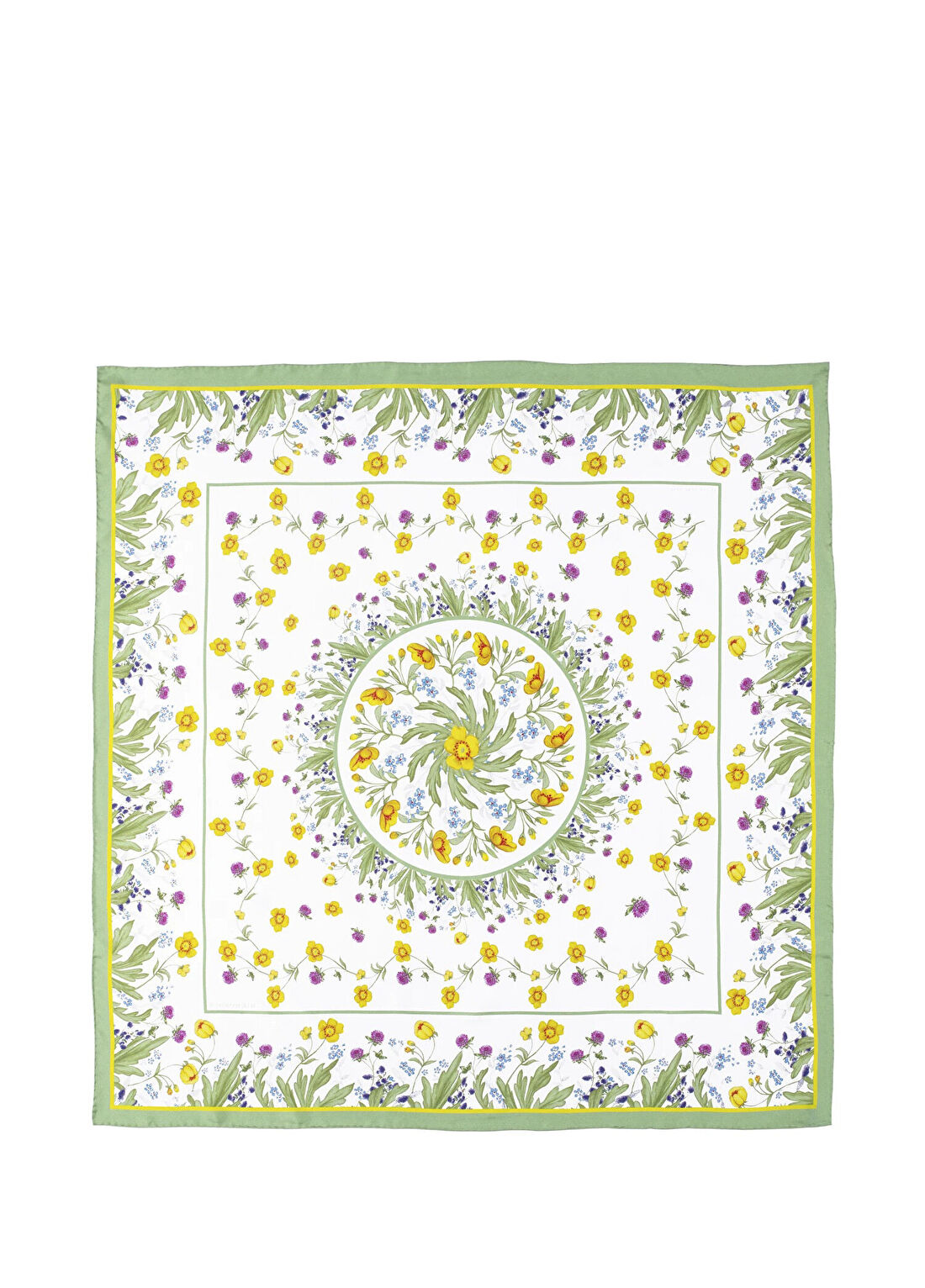 Halcyon Days Kır Çiçeği Bordür %100 İpek Eşarp 90x90 cm