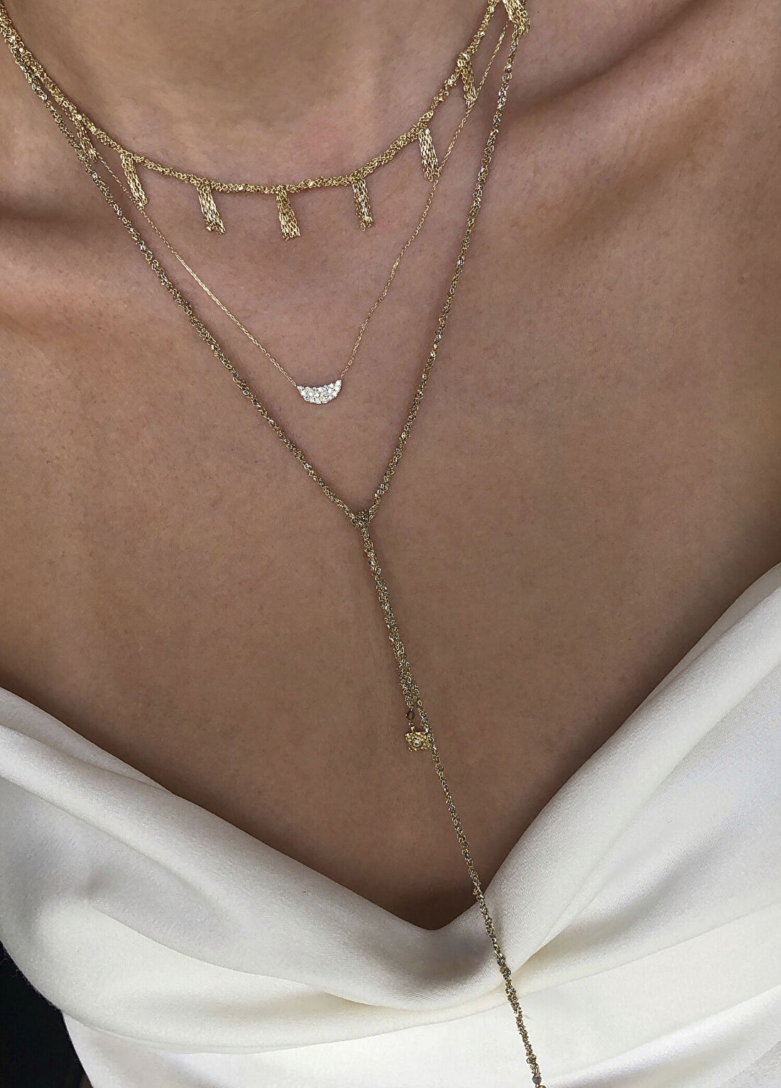 Ginza Design Jewelry Halfmoon Pırlanta Taşlı 14 Ayar Altın Kadın Kolye görsel 4