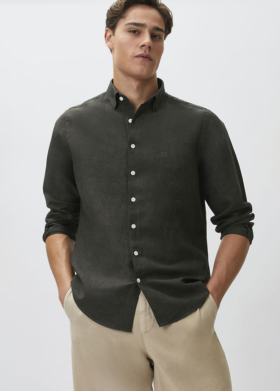 Network Slim Fit Haki Keten Gömlek