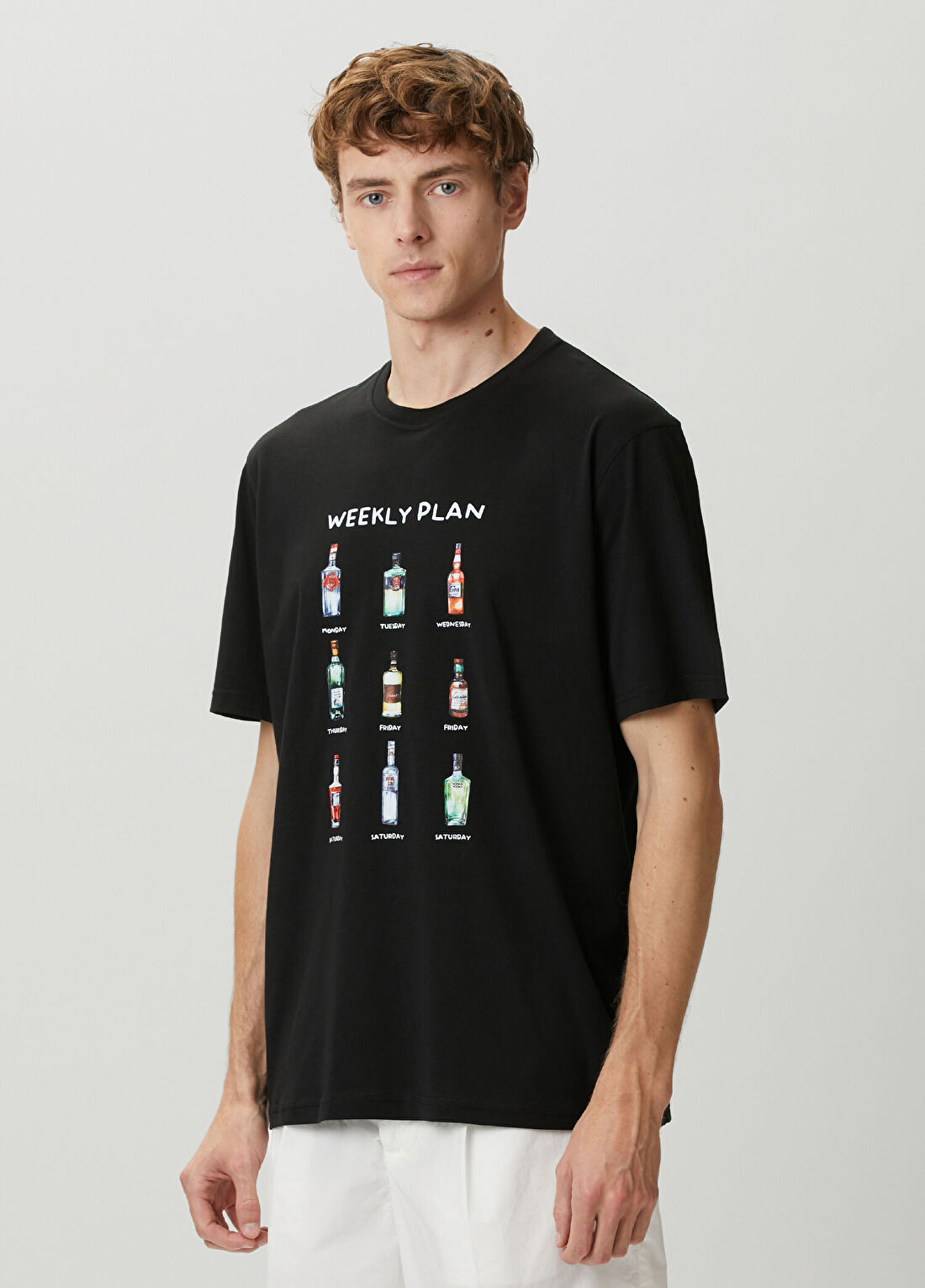 John Frank Weekly Siyah Baskılı T-shirt görsel 3