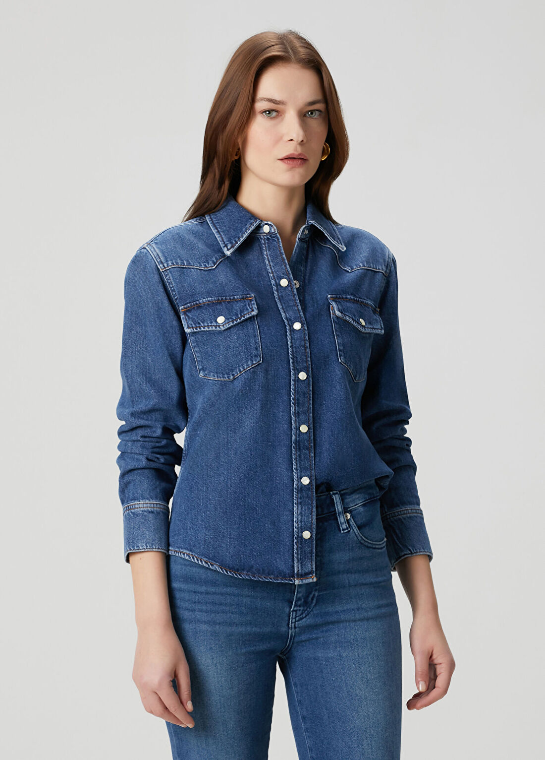 Frame Denim Classic Mavi Denim Gömlek görsel 3