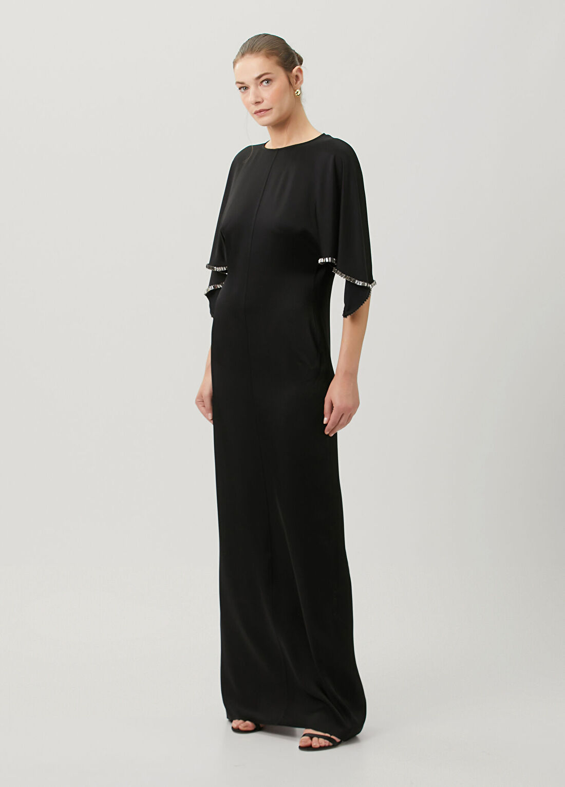Stella McCartney Siyah Pelerin Kol Maksi Abiye Elbise
