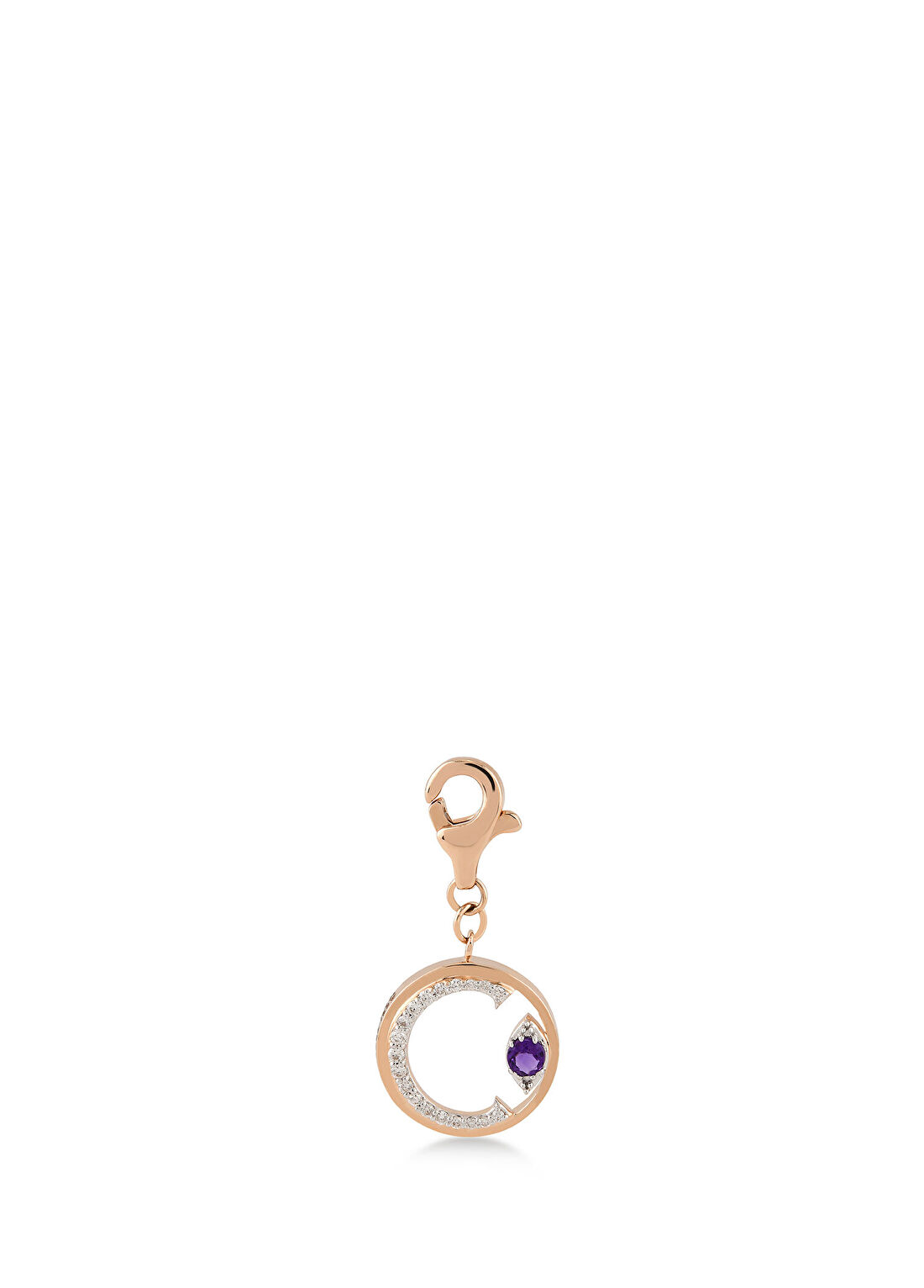 Meri Krutzo Mini “C” Harfli Charm Pırlanta Mor Ametist Taşlı 14 Ayar Pembe Altın