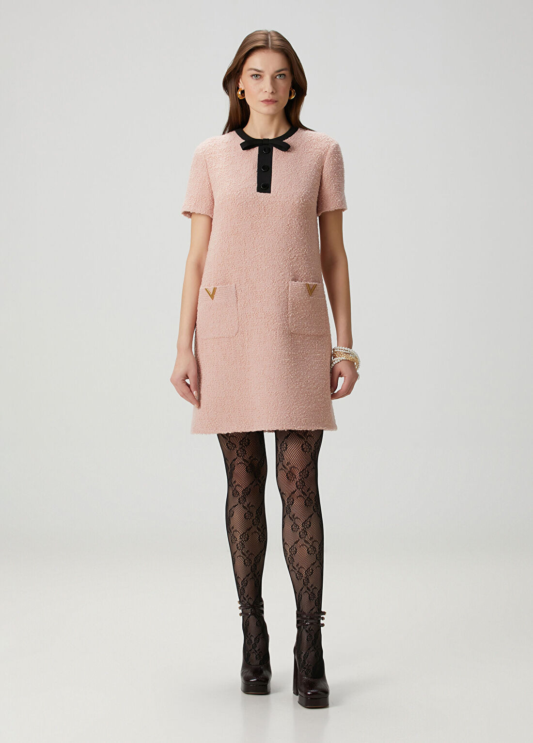 Valentino VGold Pembe Mini Yün Elbise görsel 2