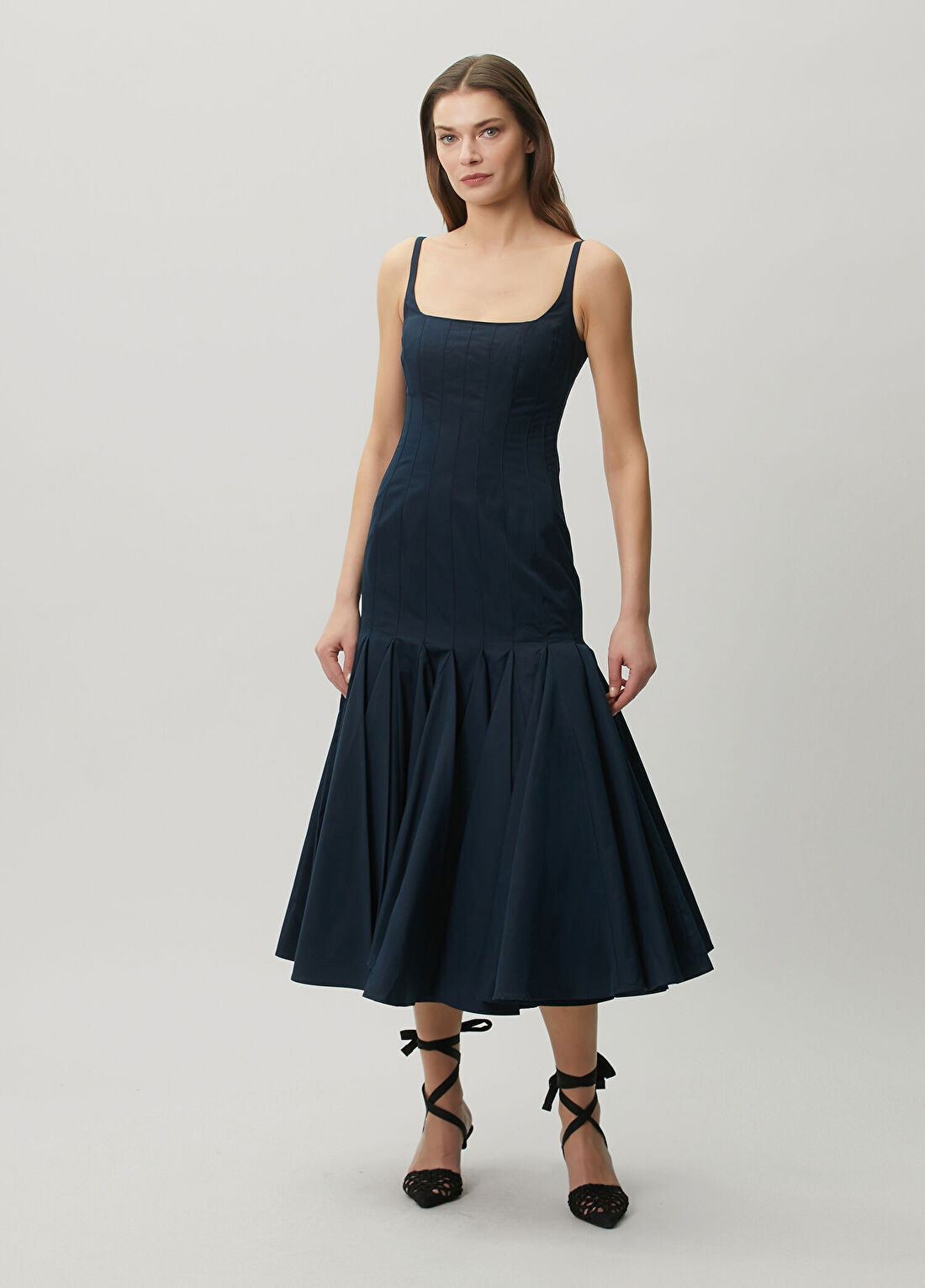 Jacquemus La Agave Lacivert Pileli Midi Elbise