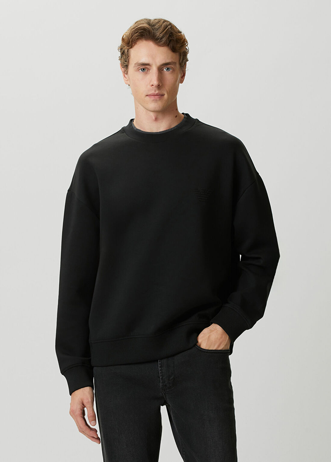 Emporio Armani Siyah Logo Nakışlı Sweatshirt