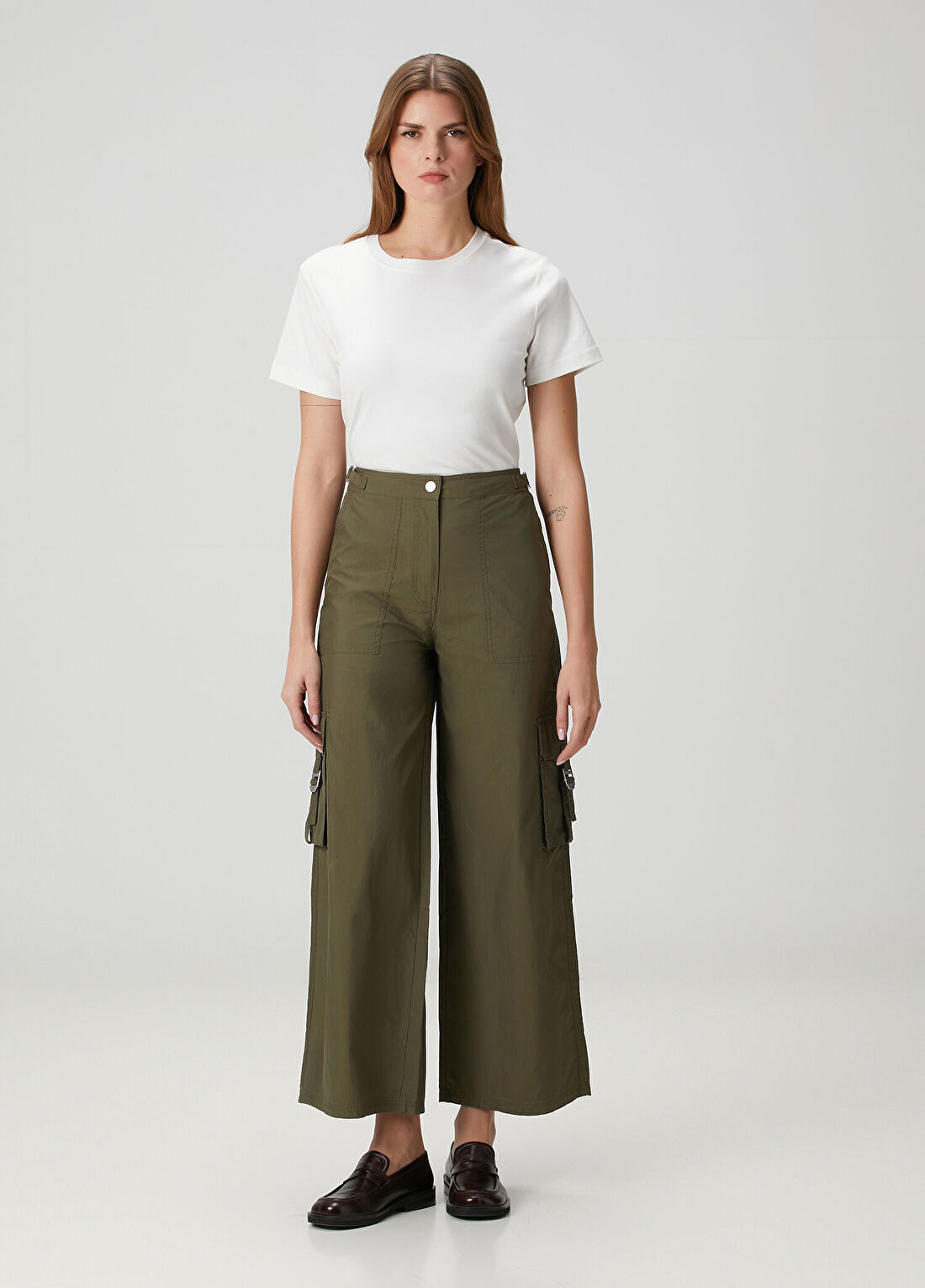 Tommy Jeans Yeşil Wide Leg Twill Kargo Pantolon