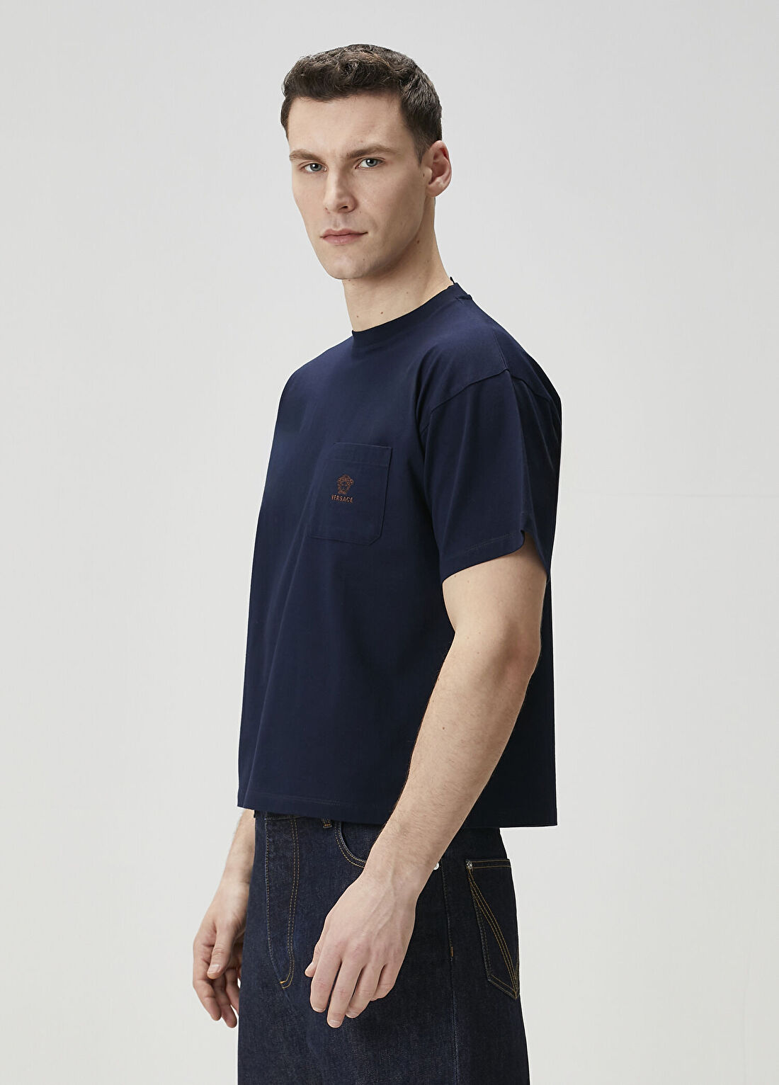 Versace Lacivert Logo Nakışlı T-shirt görsel 3