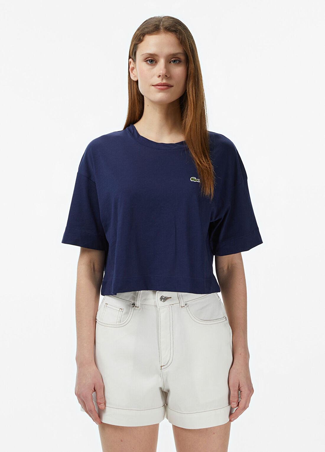 Lacoste Lacivert Bisiklet Yaka Kısa Kollu Kadın T-Shirt