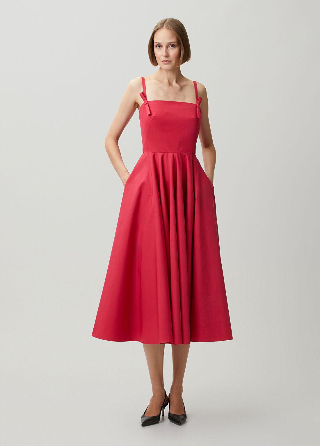 Givenchy Koyu Pembe Midi Poplin Elbise