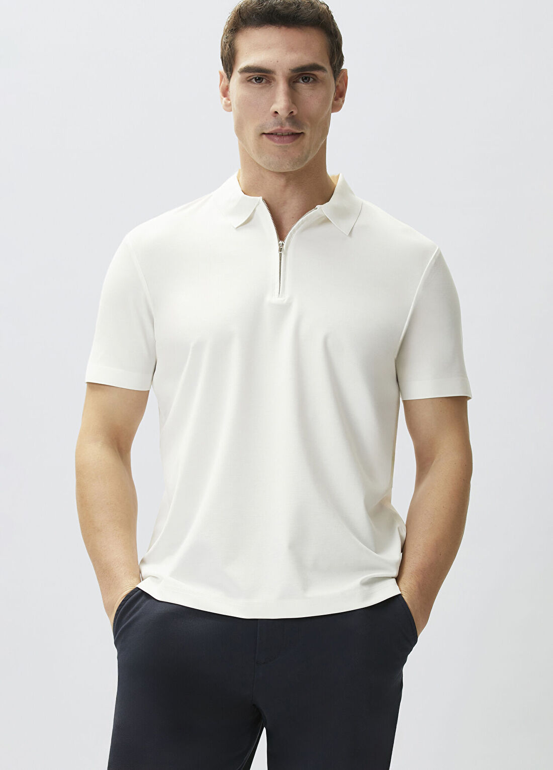 Network Beyaz Fermuarlı Cupro Modal T-shirt