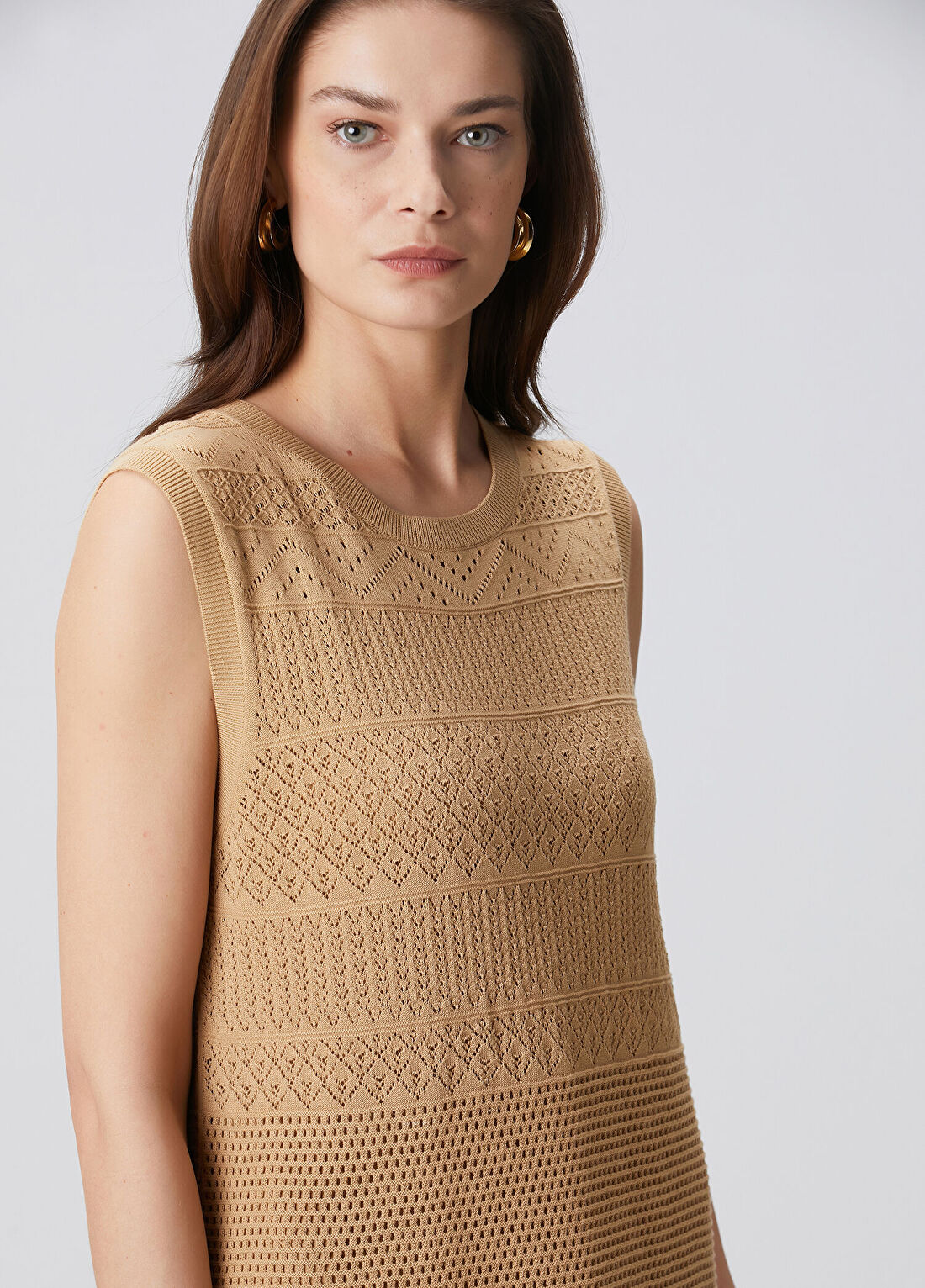 Beymen Collection Bej Ajurlu Midi Koton Triko Elbise görsel 2