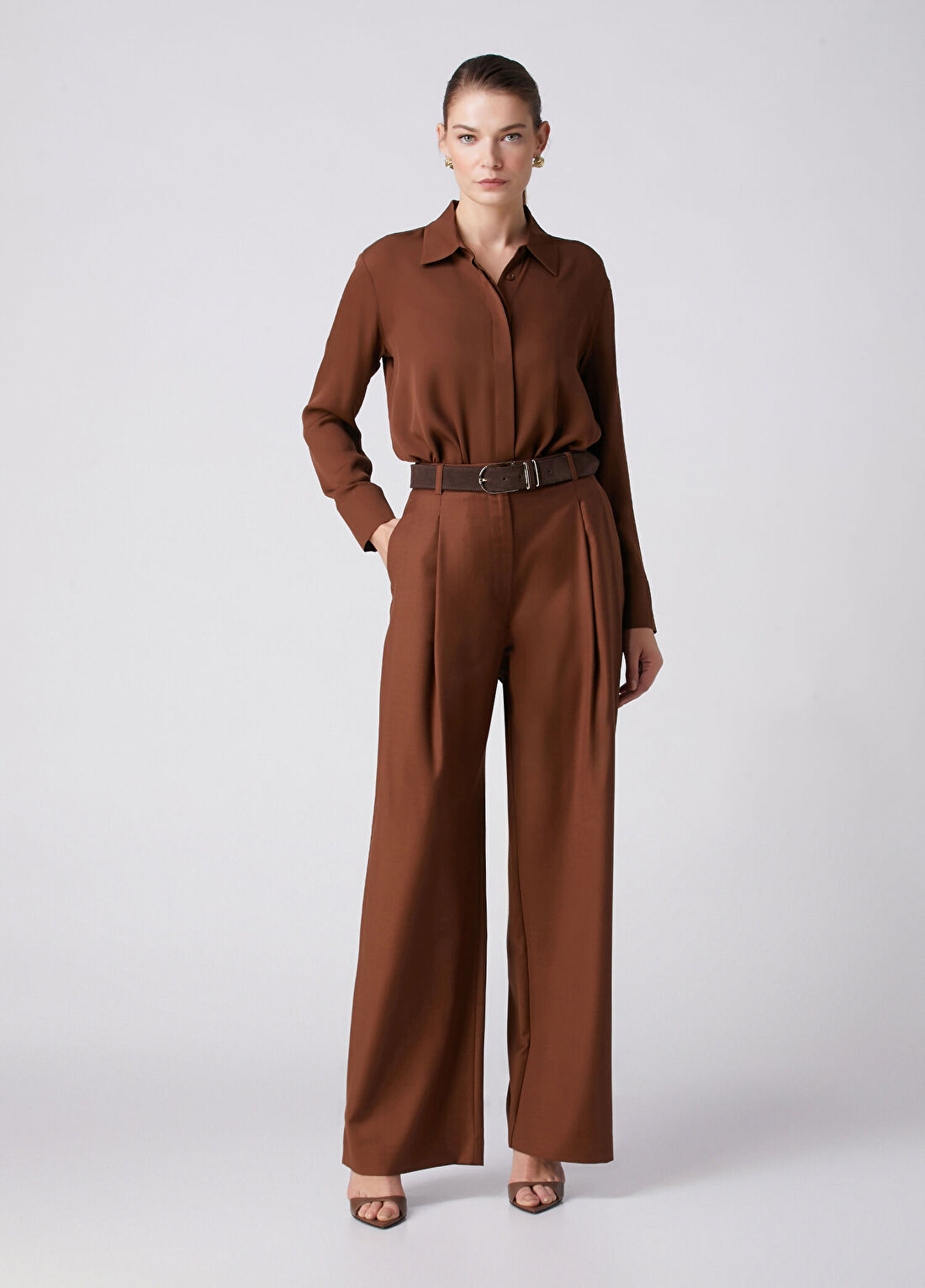 Beymen Collection Taba Wide Leg Yün Pantolon