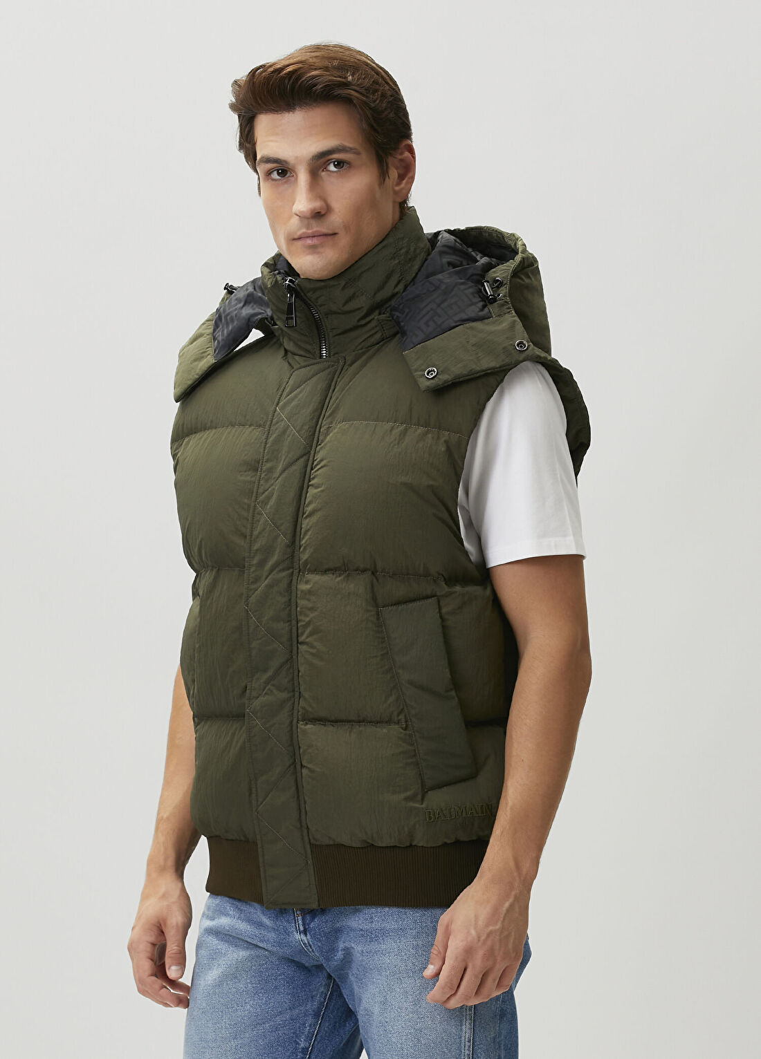 Balmain Haki Kapüşonlu Puff Yelek görsel 3
