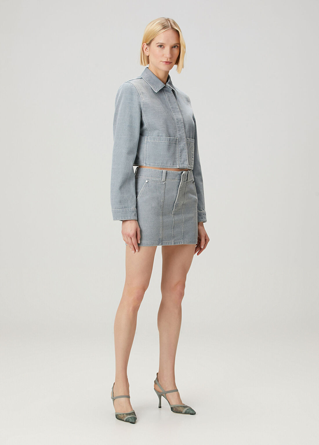 Fendi Gri Mini Denim Etek
