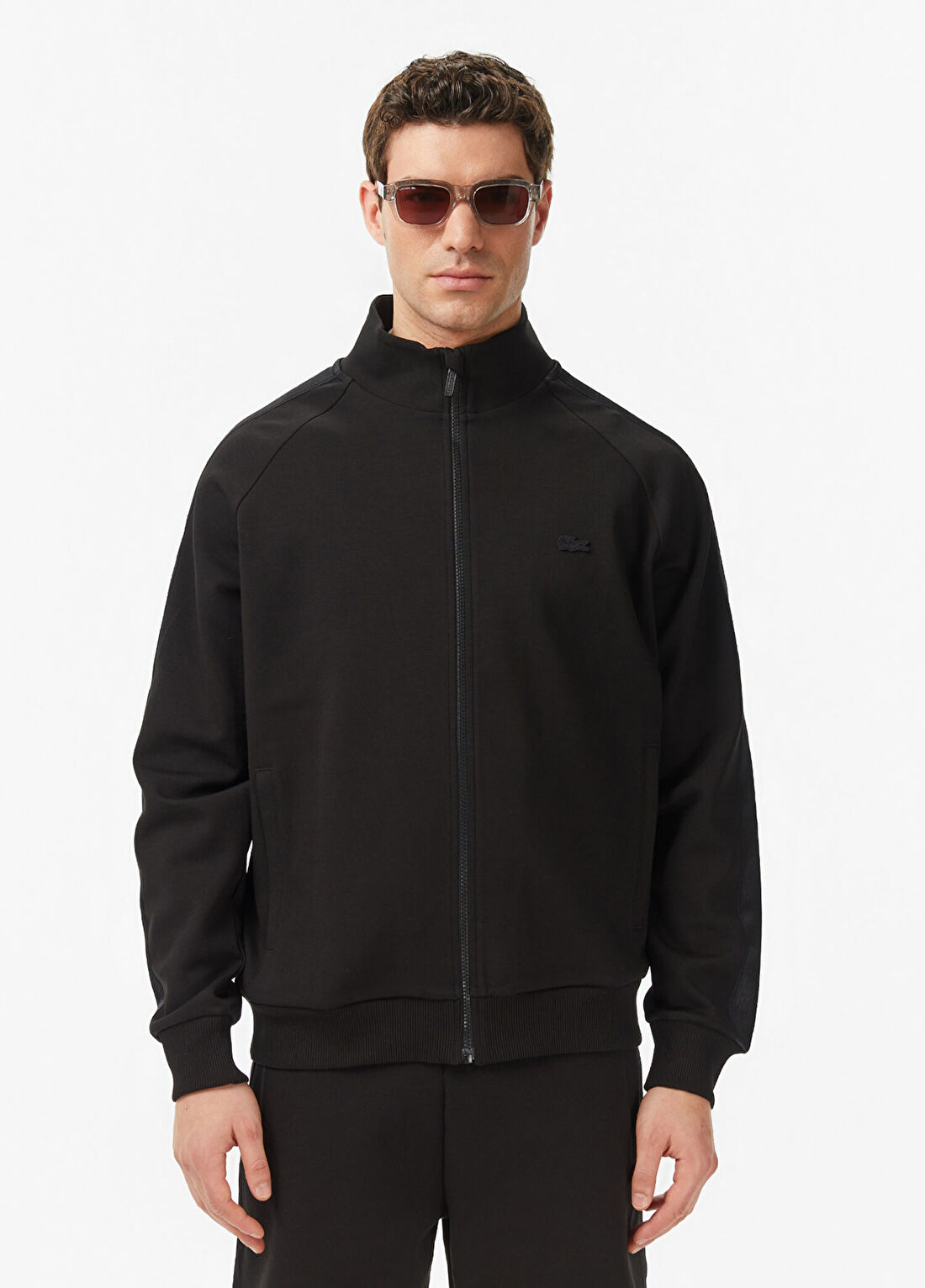 Lacoste Siyah Classic Fit Dik Yaka Fermuarlı Uzun Kollu Erkek Sweatshirt