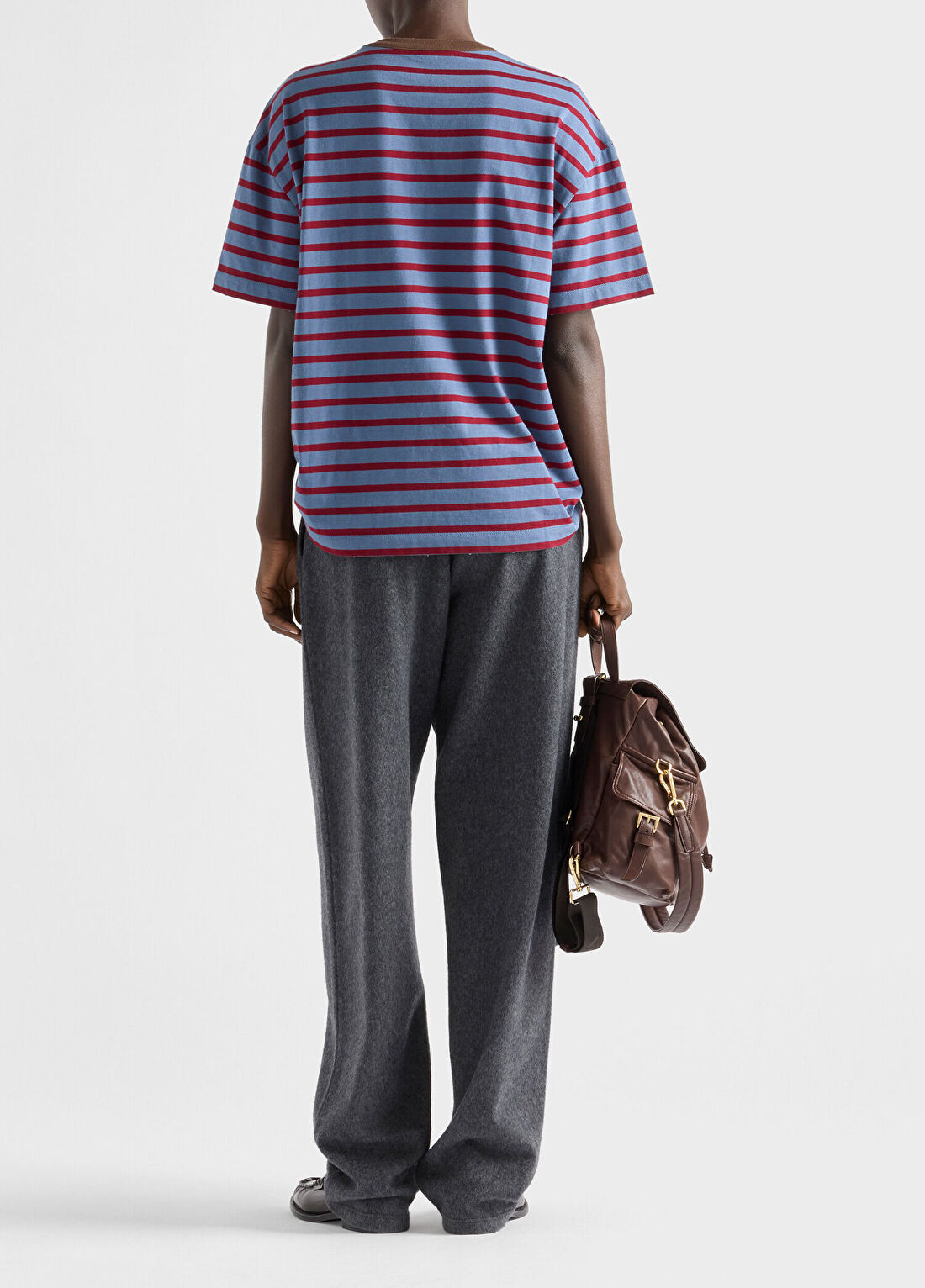 Prada Mavi Çizgili Jarse Kısa Kollu Kadın Oversize T-shirt görsel 3