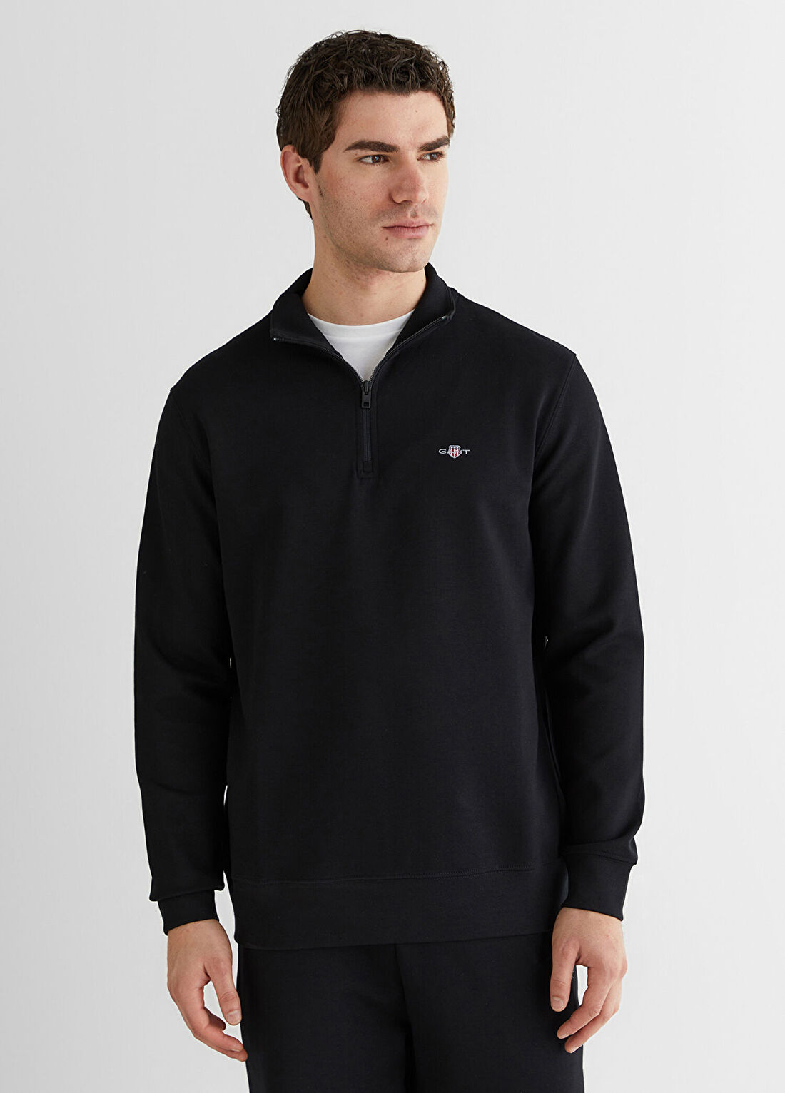 Gant Siyah Logolu Relaxed Fit Yarım Fermuarlı Erkek Sweatshirt