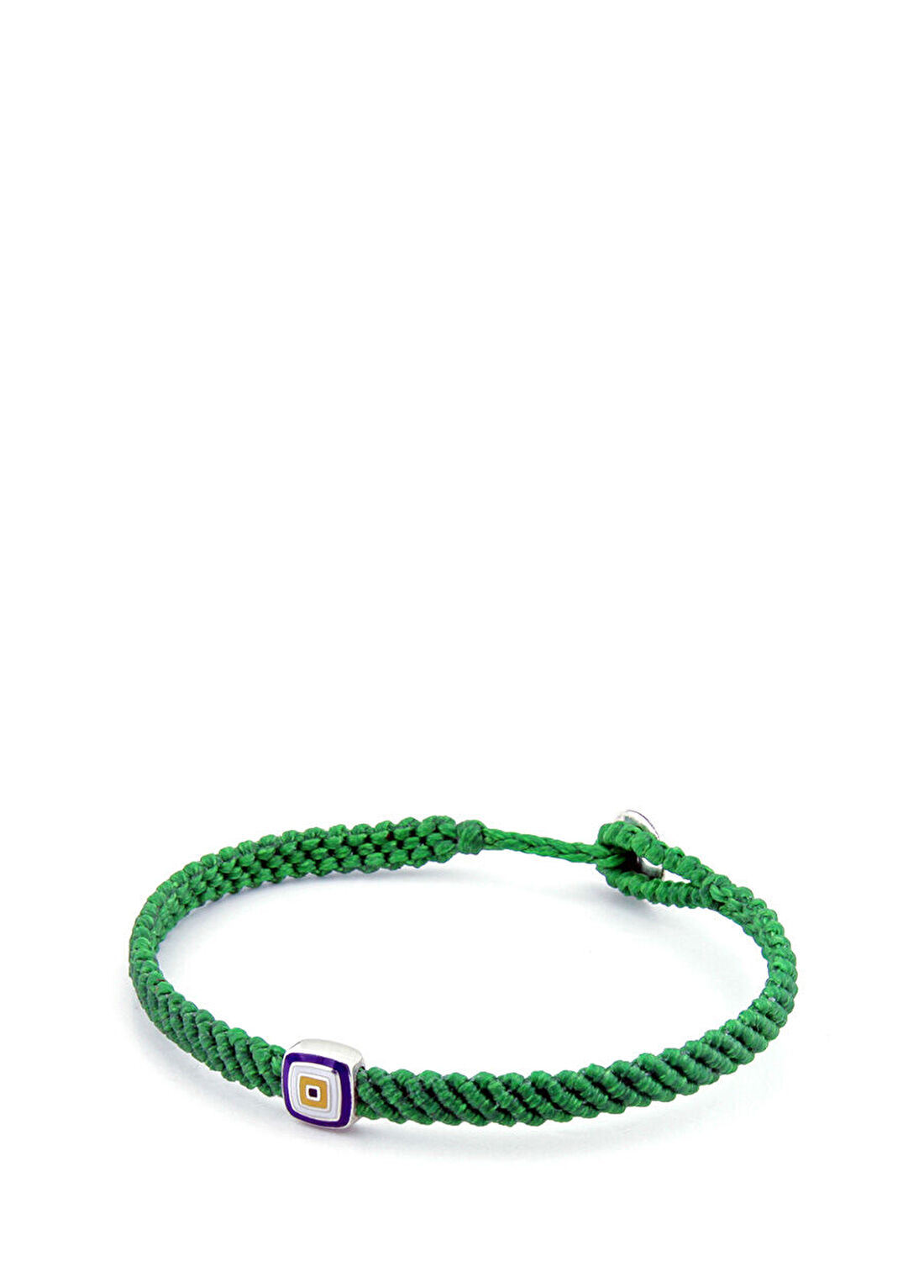 Boga Evil Eye Square Makrame Yeşil Erkek Gümüş Bileklik