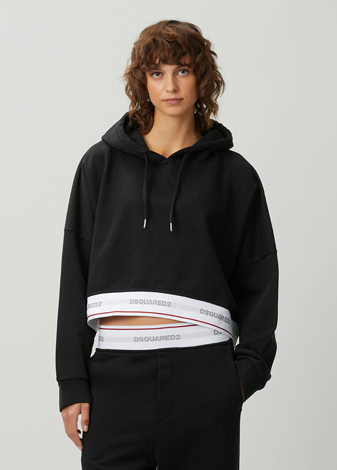 Dsquared2 Siyah Kapüşonlu Logo Bantlı Sweatshirt