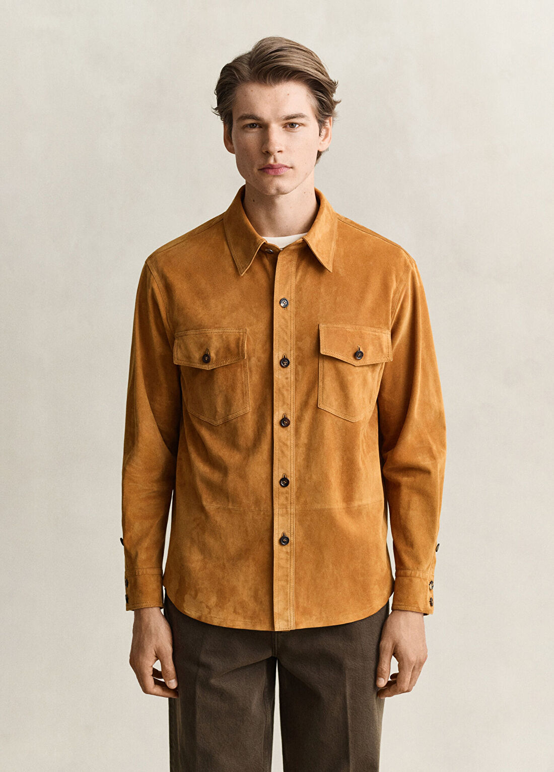 Gant Kahverengi Relaxed Fit Süet Uzun Kollu Erkek Gömlek görsel 2