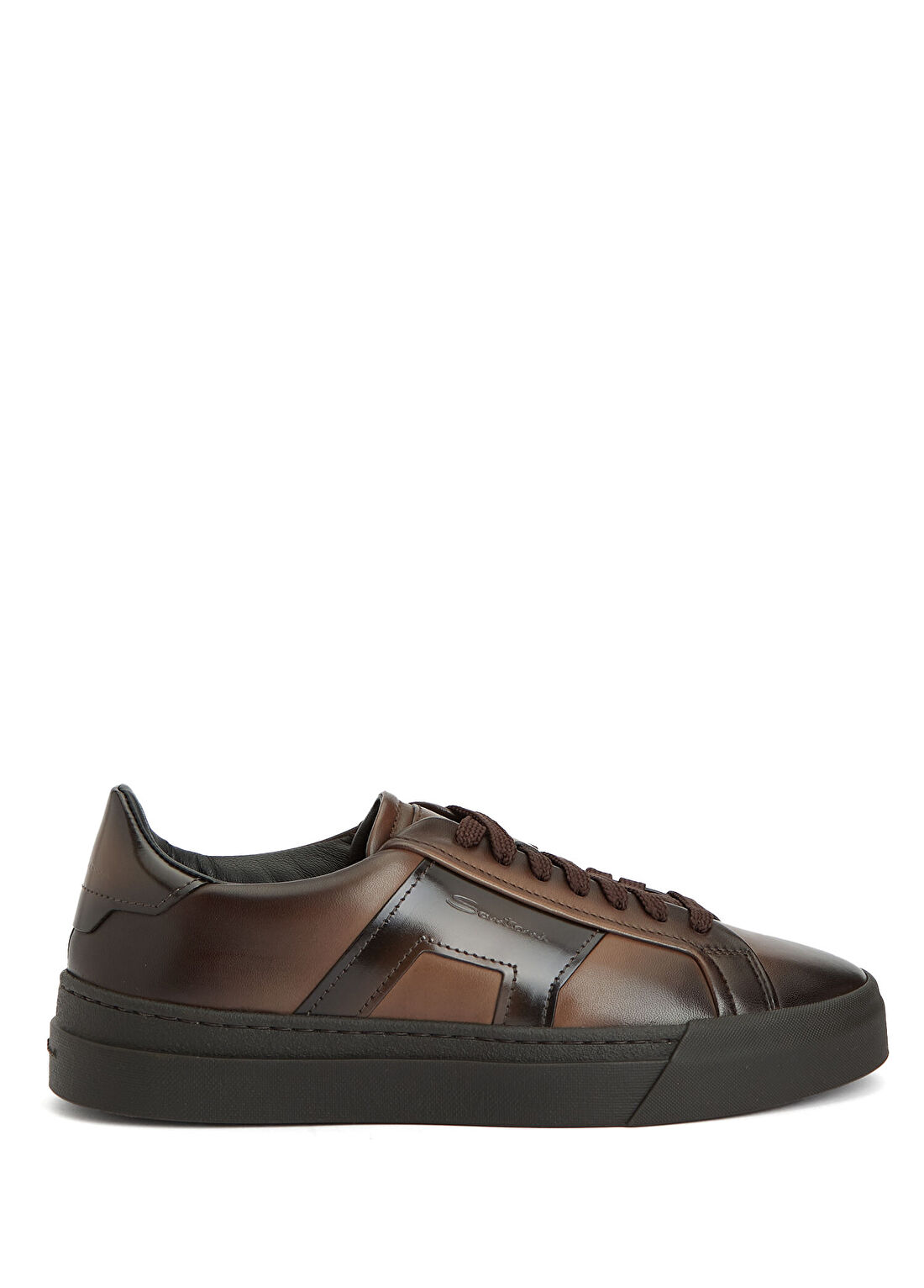 Santoni Koyu Kahverengi Erkek Deri Sneaker