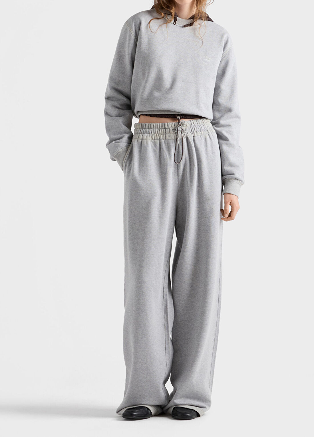 Prada Gri Pamuklu Polar Kadın Jogger Pantolon görsel 2
