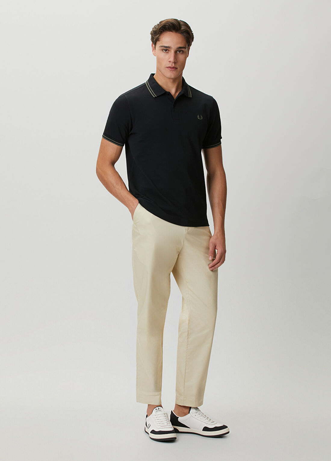 Fred Perry Slim Fit Bej Twill Pantolon
