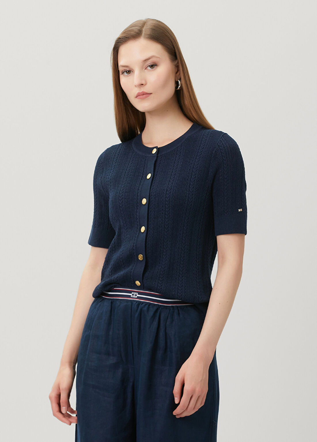 Tommy Hilfiger Summer Lacivert Saç Örgü Hırka görsel 3
