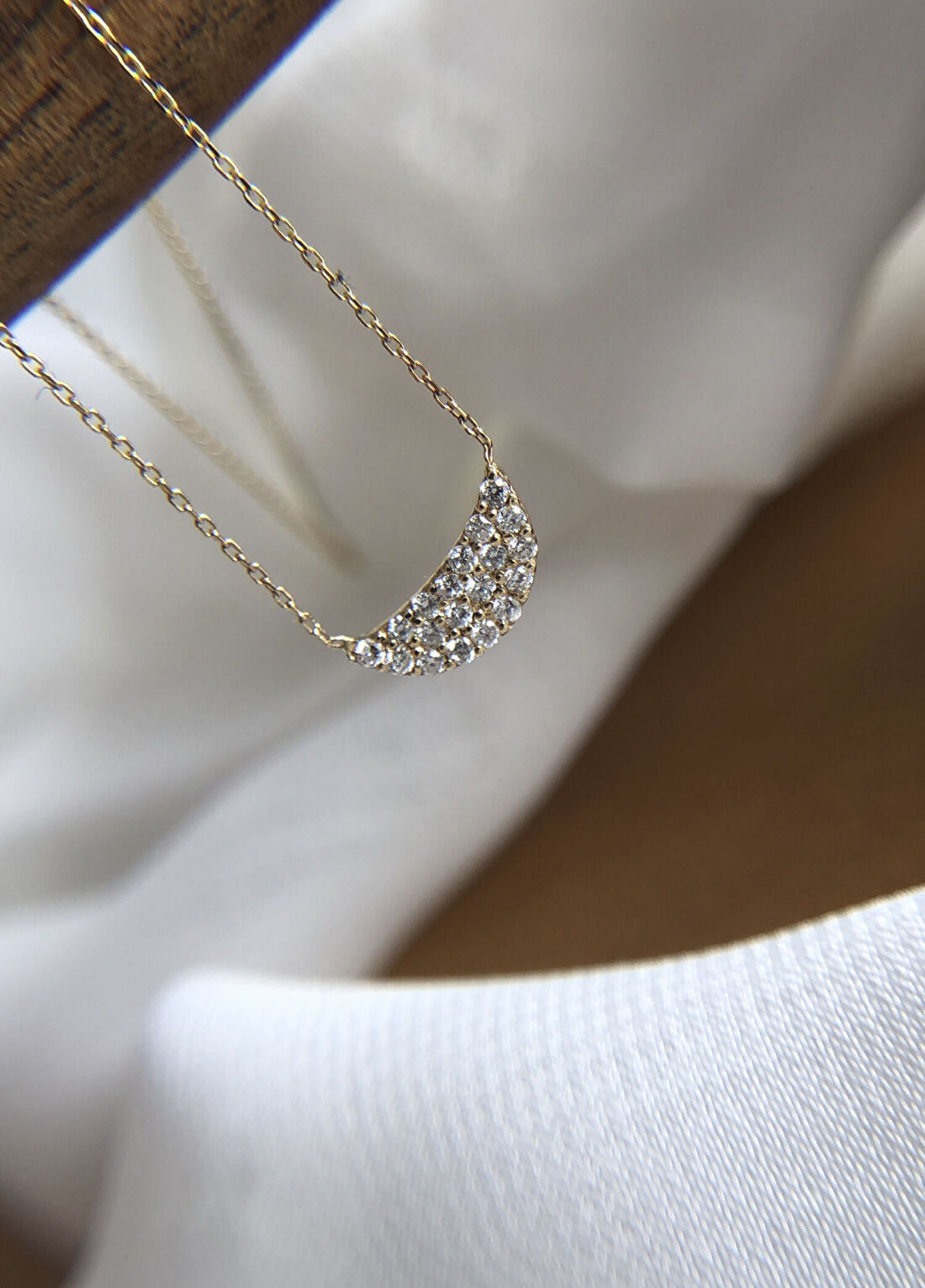 Ginza Design Jewelry Halfmoon Pırlanta Taşlı 14 Ayar Altın Kadın Kolye görsel 2