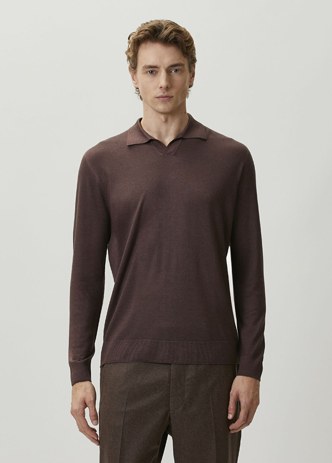 Corneliani Kahverengi Polo Yaka Yün Triko