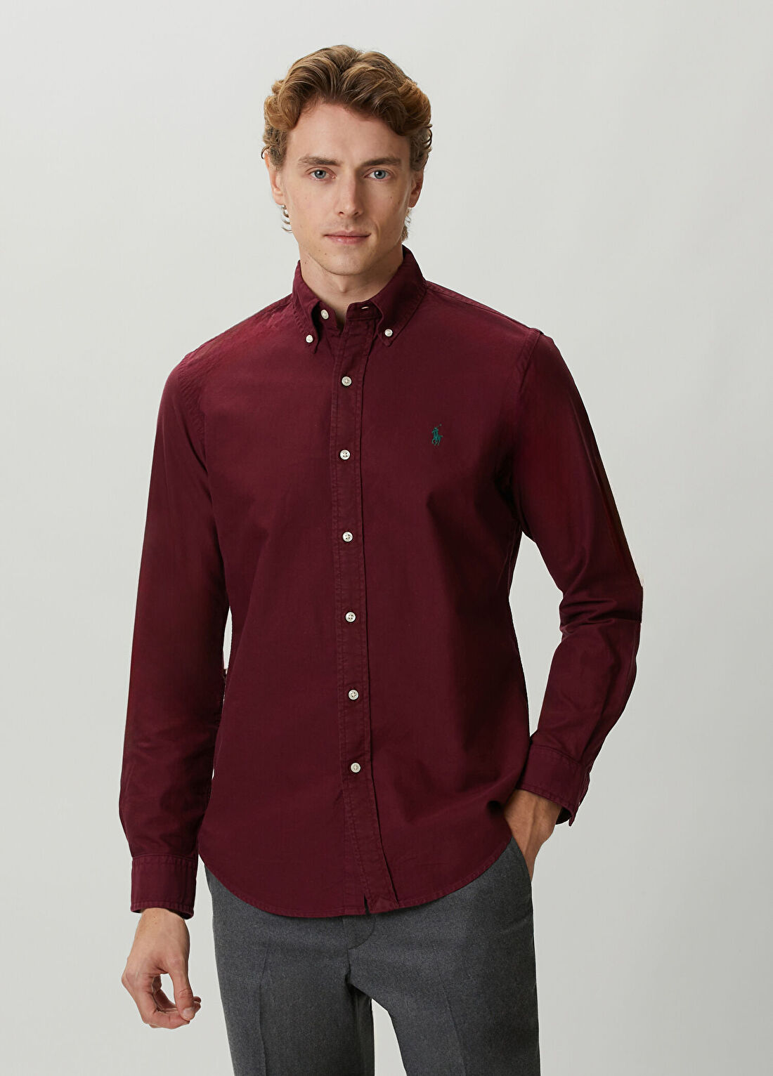 Polo Ralph Lauren Slim Fit Koyu Kırmızı Oxford Gömlek