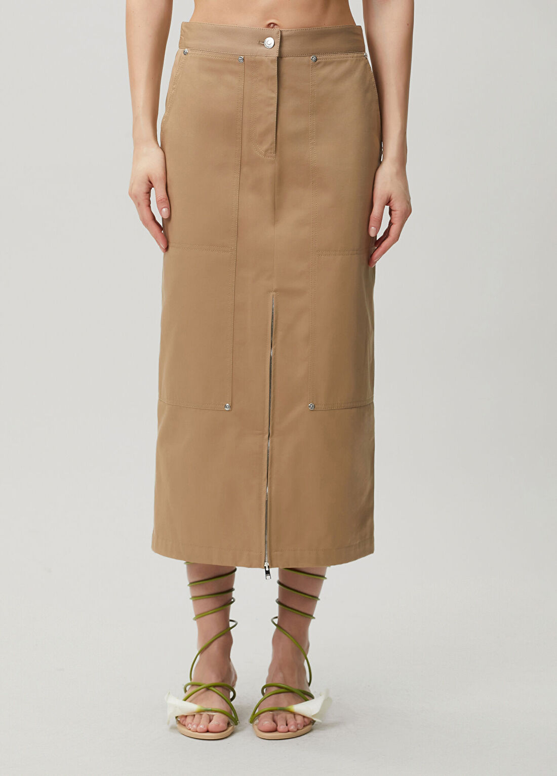 Msgm Taba Fermuar Detaylı Midi Etek görsel 2