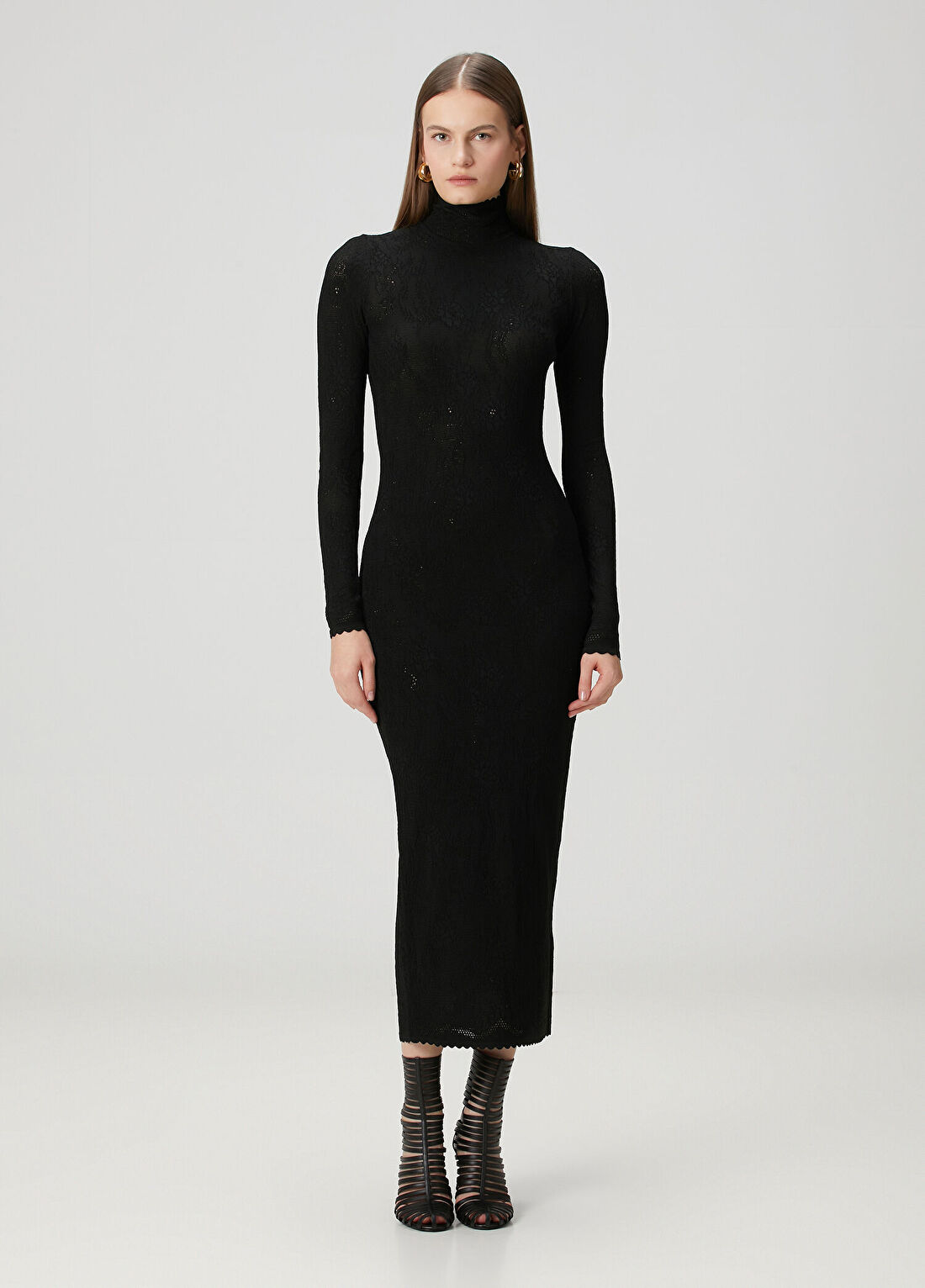Givenchy Siyah Dantel Dokulu Midi Elbise