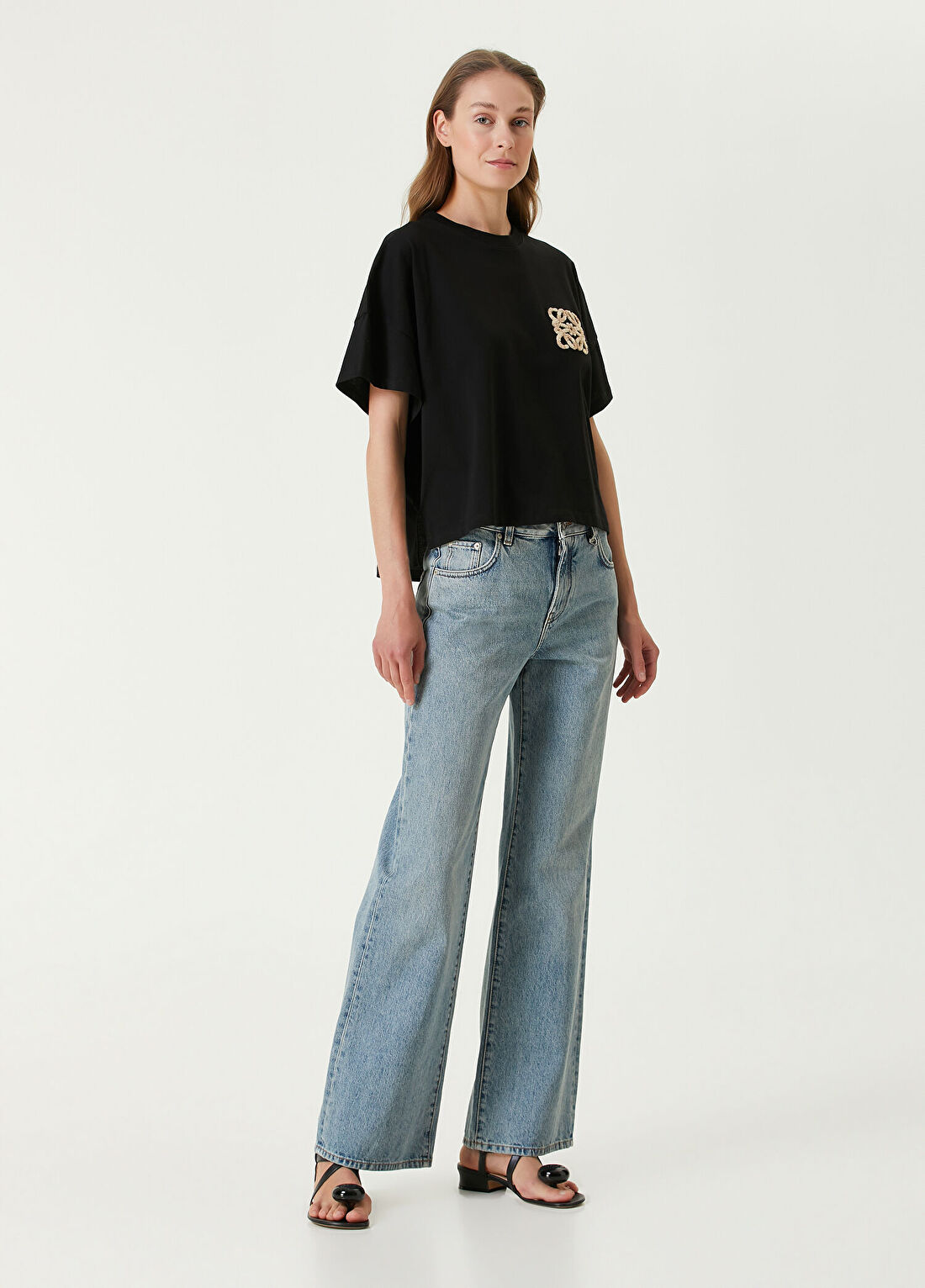 Loewe x Paula's Ibiza Siyah Logo Nakışlı T-shirt görsel 2