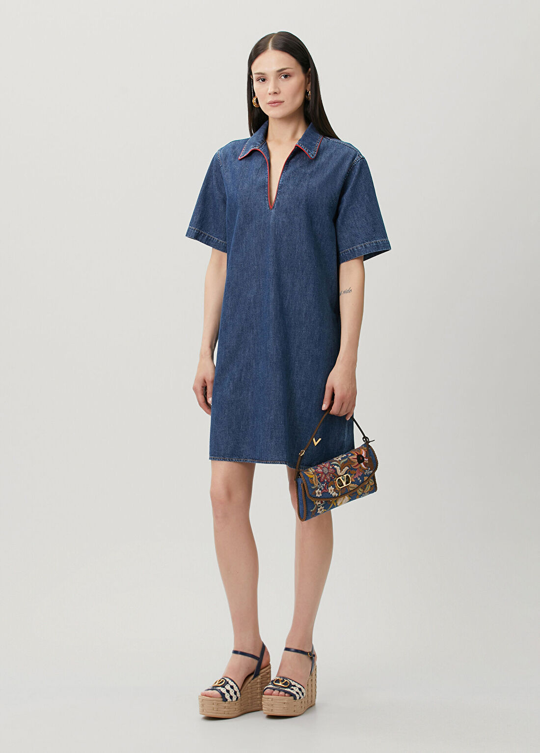 Valentino Mavi Mini Denim Elbise