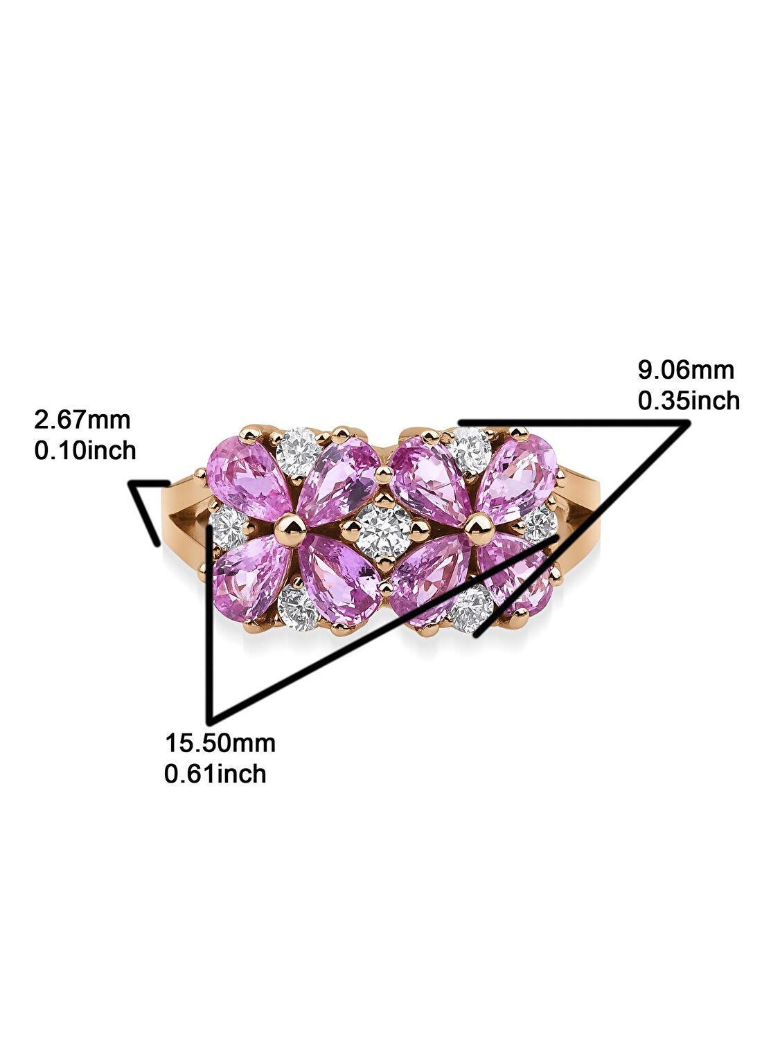 Mov Diamond Yuse Pembe Safir ve Pırlantalı 14 Ayar Altın Kadın Yüzük görsel 4