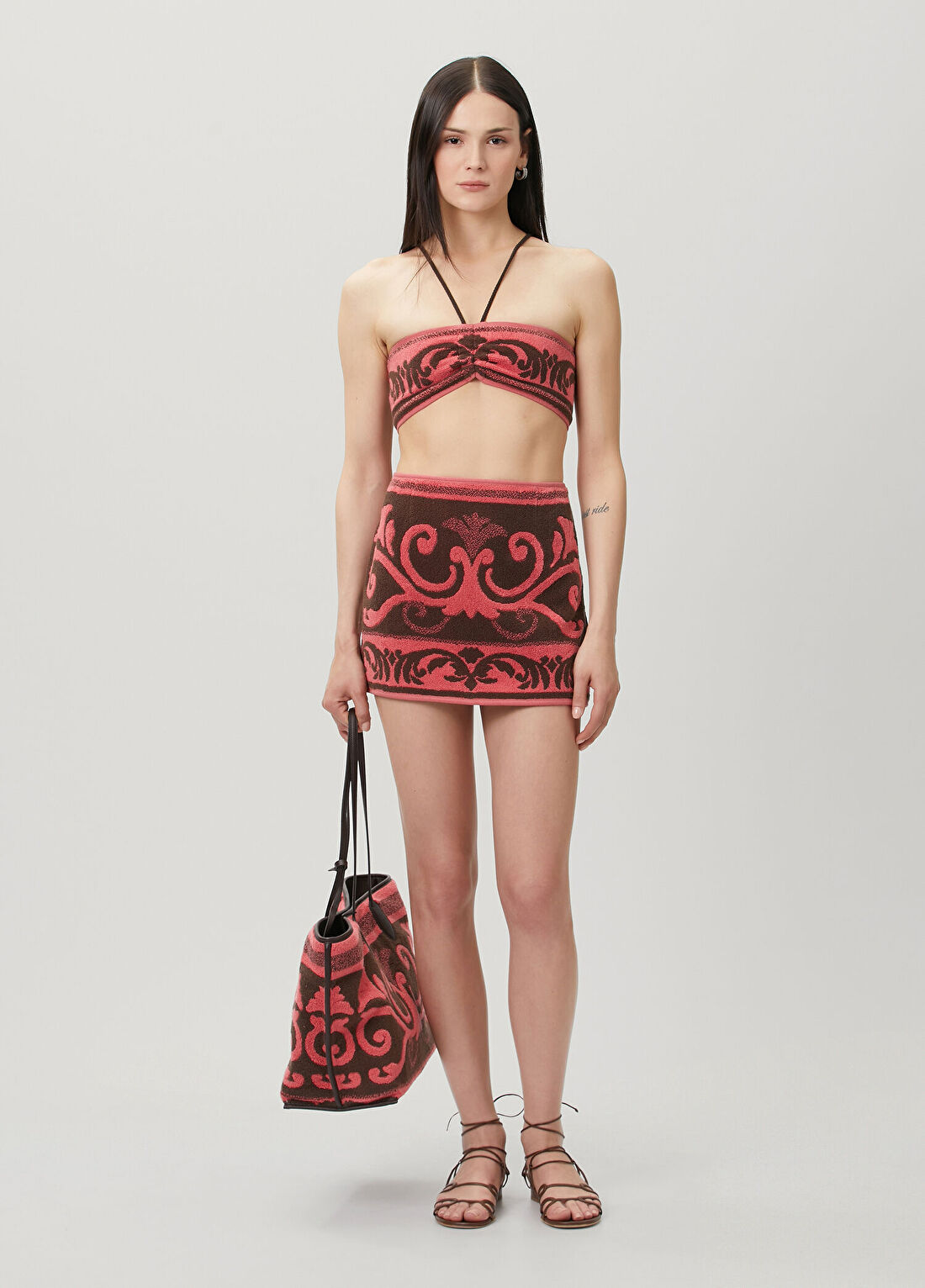 Valentino Kahve Pembe Mini Etek
