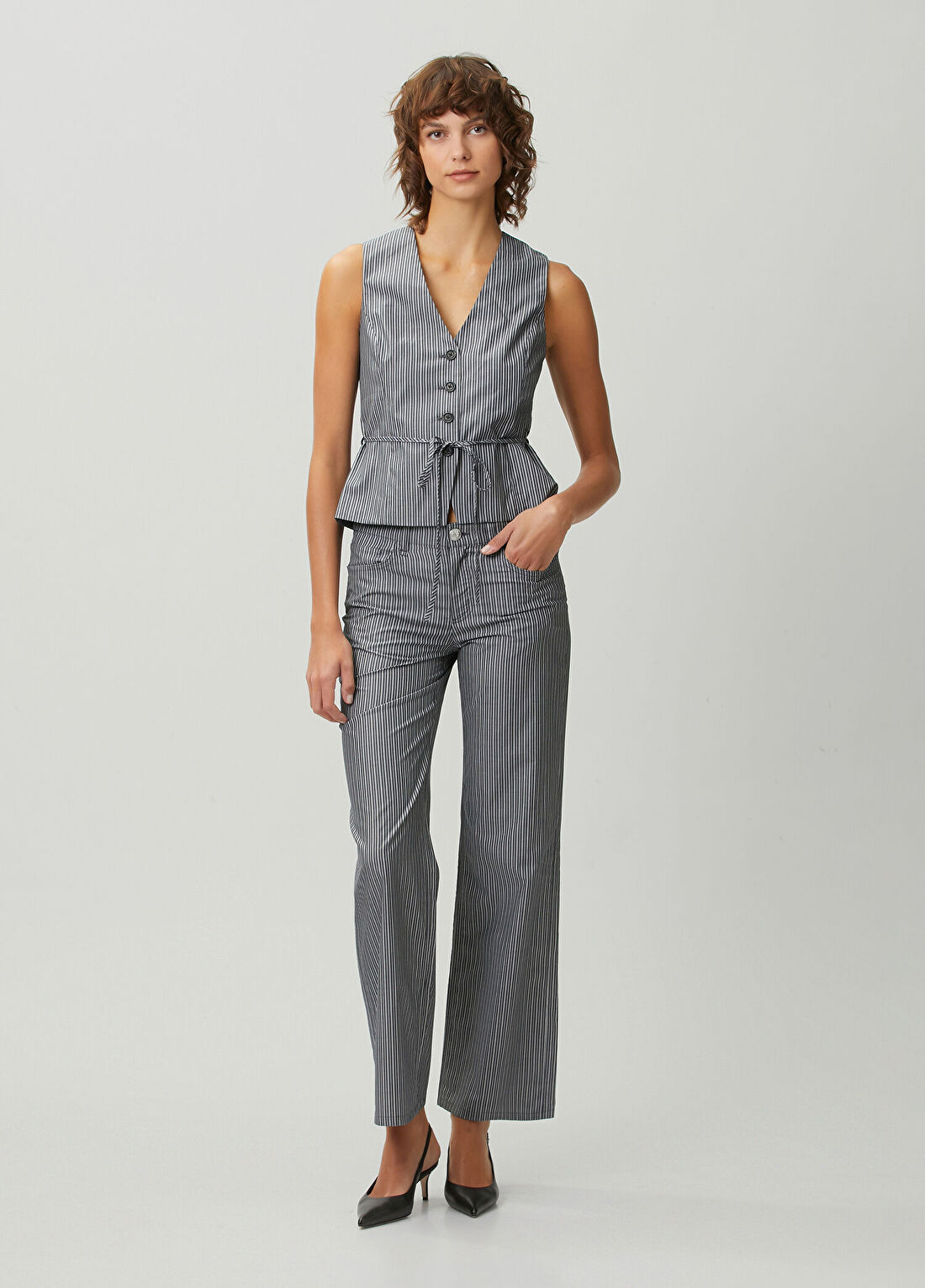 Rag&Bone Saige Gri Çizgili Poplin Pantolon