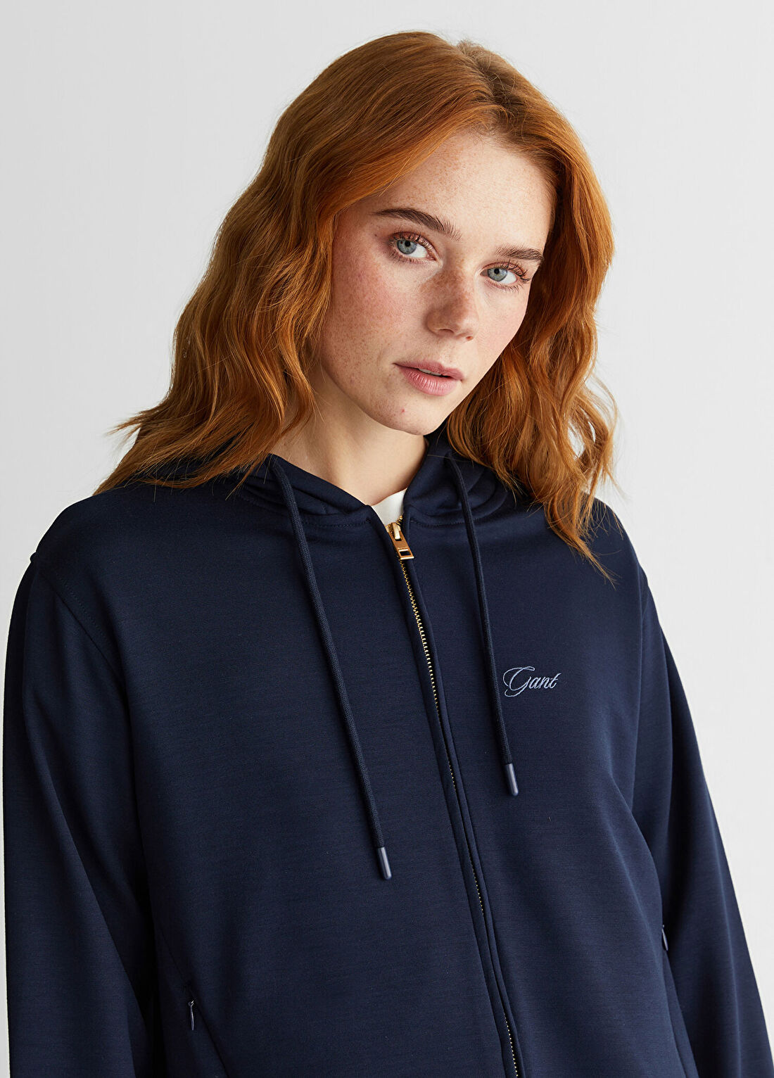 Gant Lacivert Standart Fit Kapüşonlu Fermuarlı Kadın Sweatshirt görsel 4