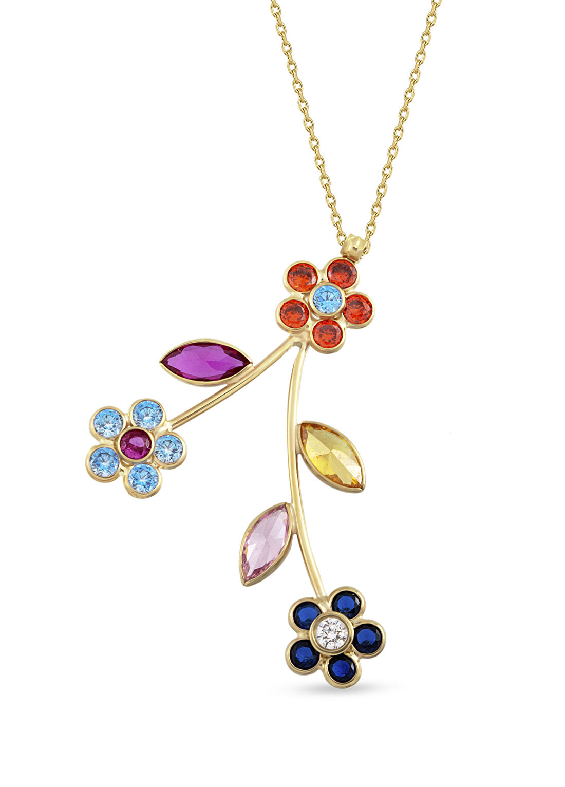 Orena Jewelry Pırlanta Taşlı Floricane 14 Ayar Altın Kadın Kolye