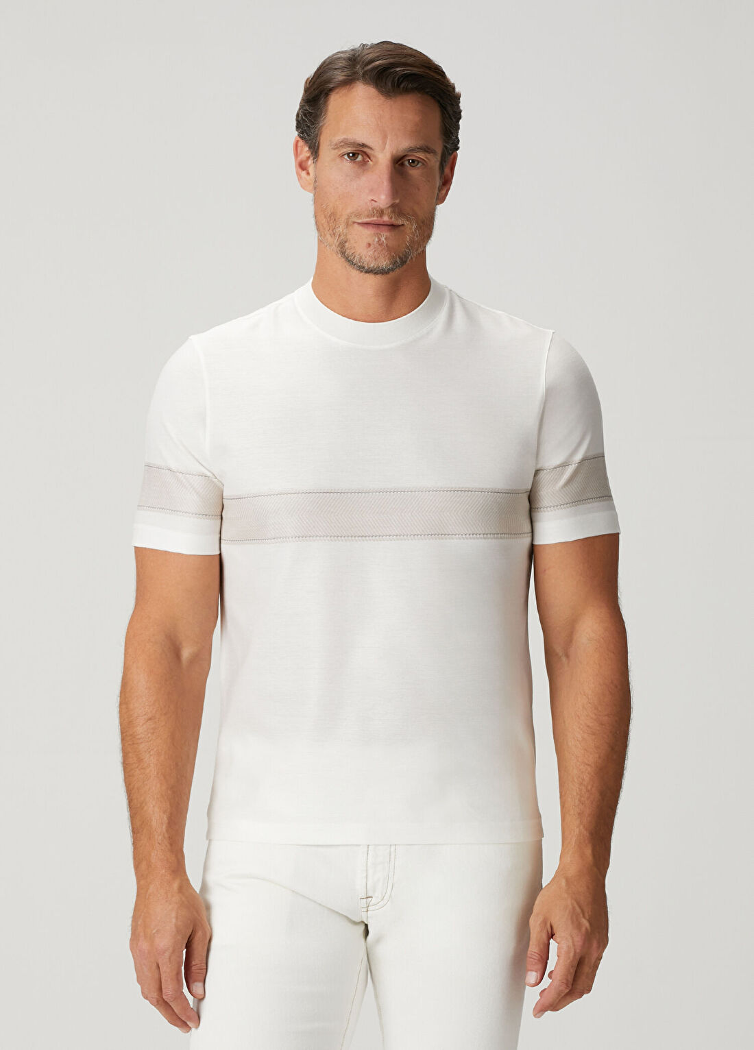 Canali Beyaz Şerit Baskılı T-shirt