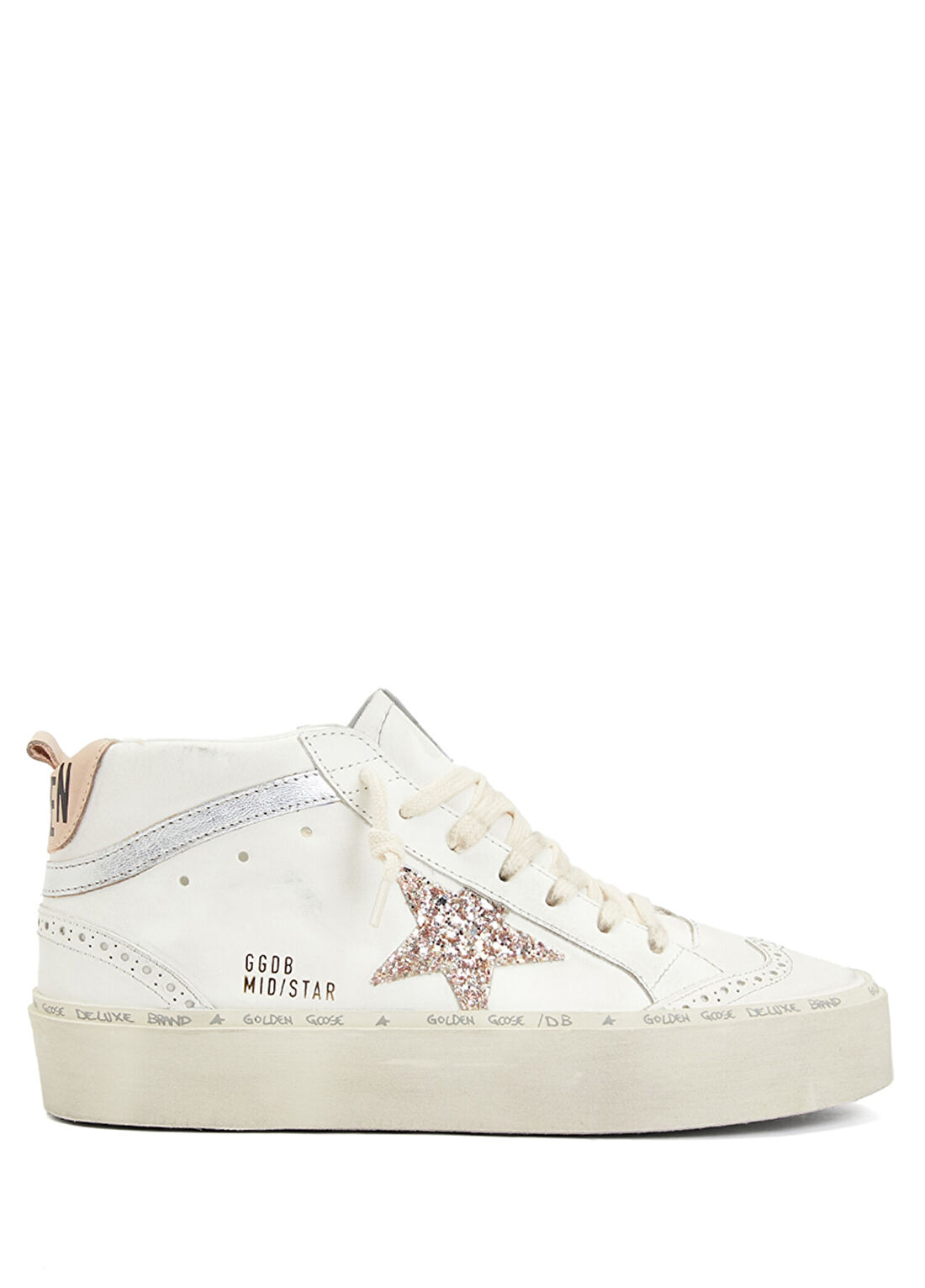 Golden Goose Mid Star Pembe Beyaz Kadın Deri Sneaker