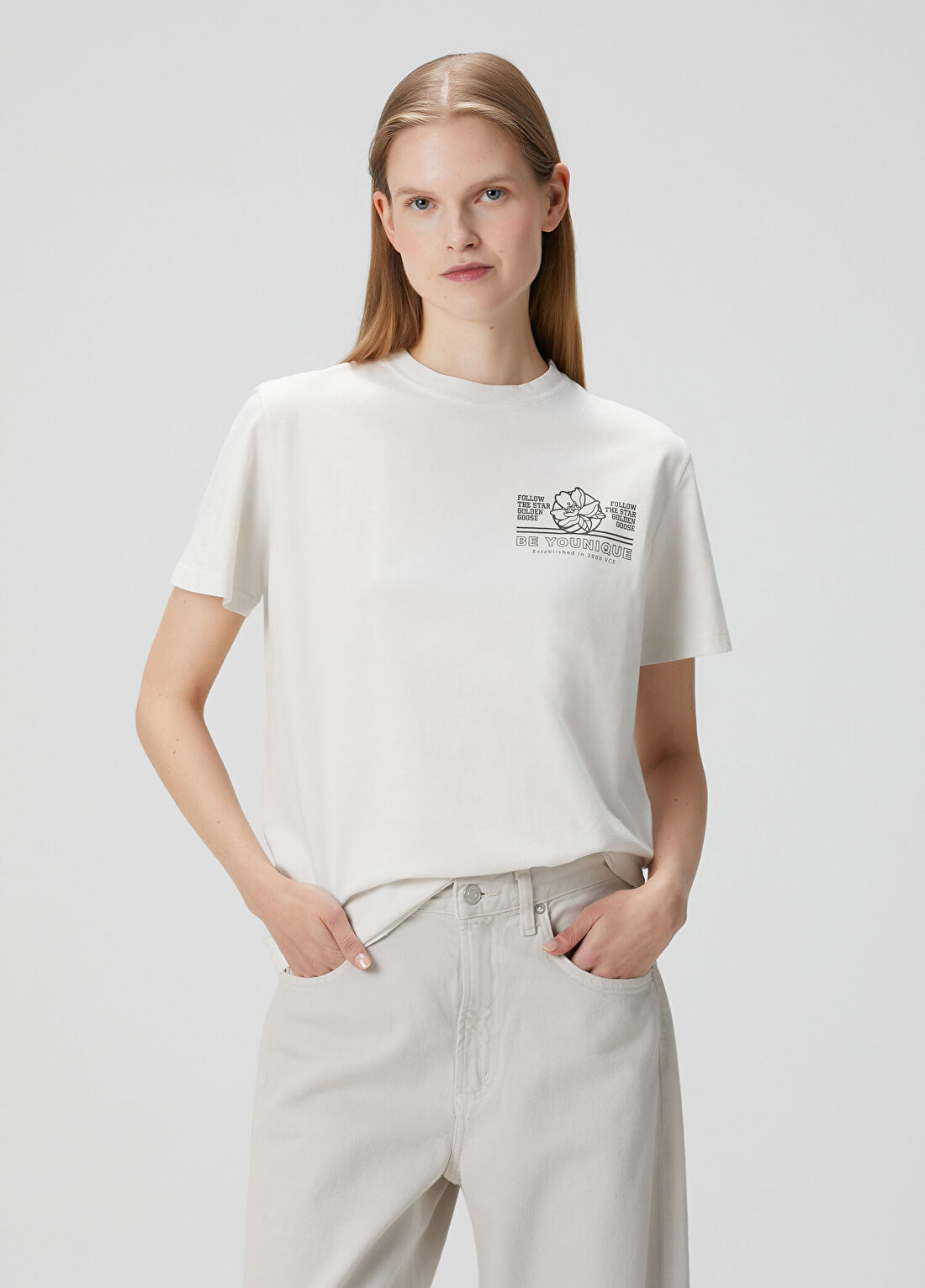 Golden Goose Regular Fit Beyaz Baskılı T-shirt