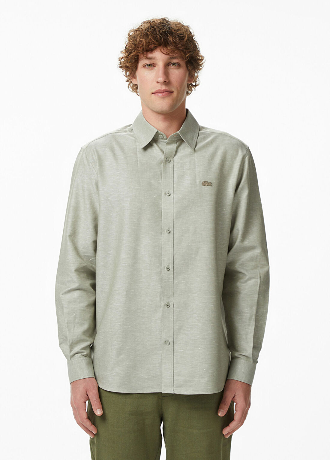 Lacoste Haki Regular Fit Düğmeli Yaka Uzun Kollu Erkek Gömlek