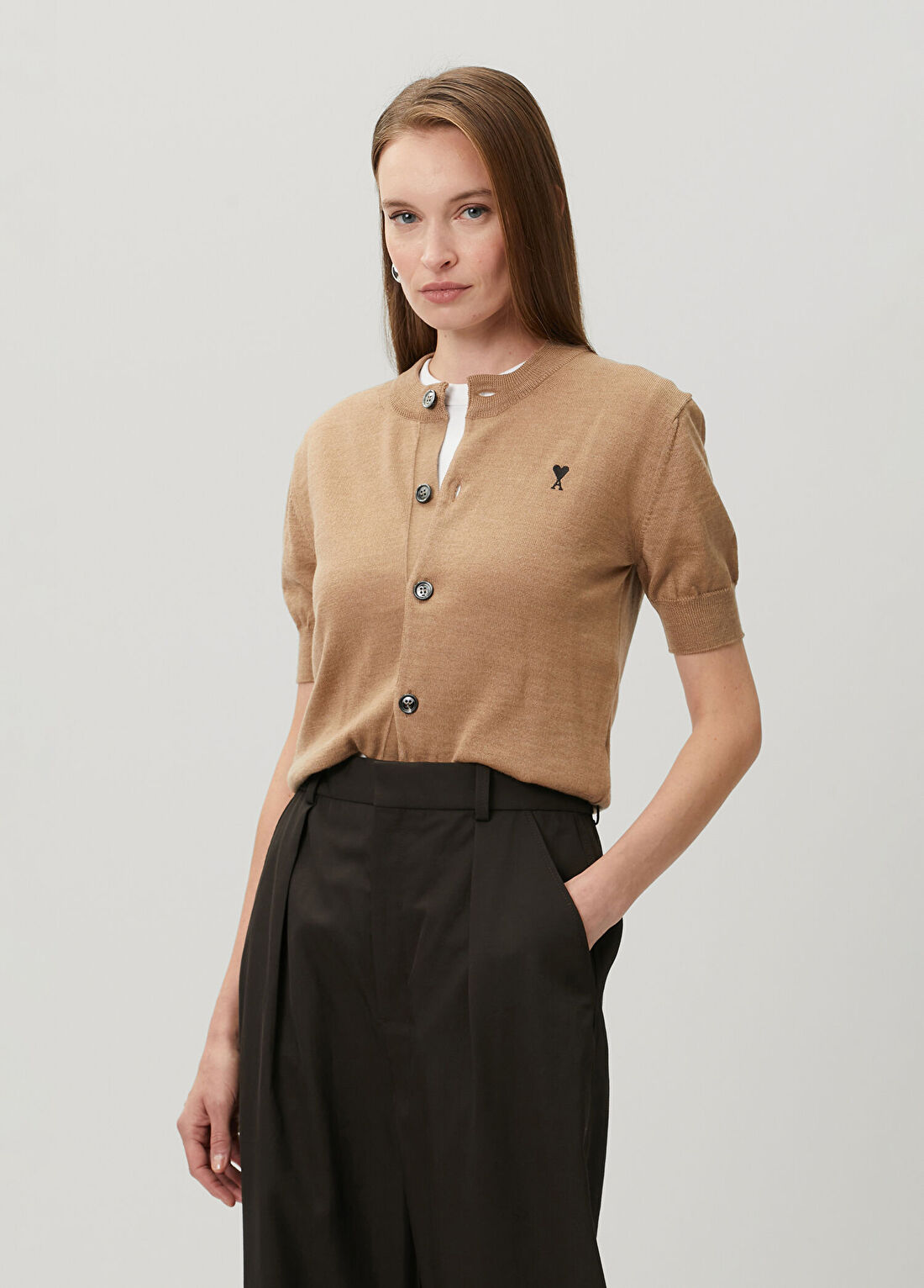 Ami Paris Camel Kısa Kol Yün Hırka