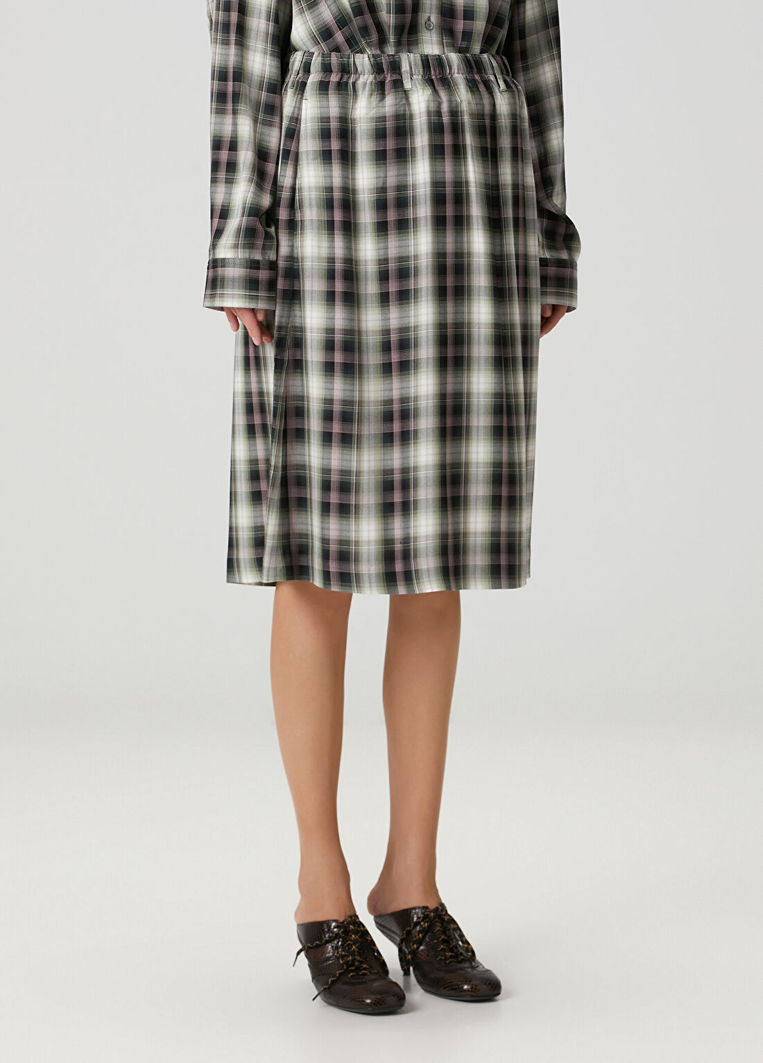 Acne Studios Regular Fit Siyah Yeşil Midi Etek görsel 2
